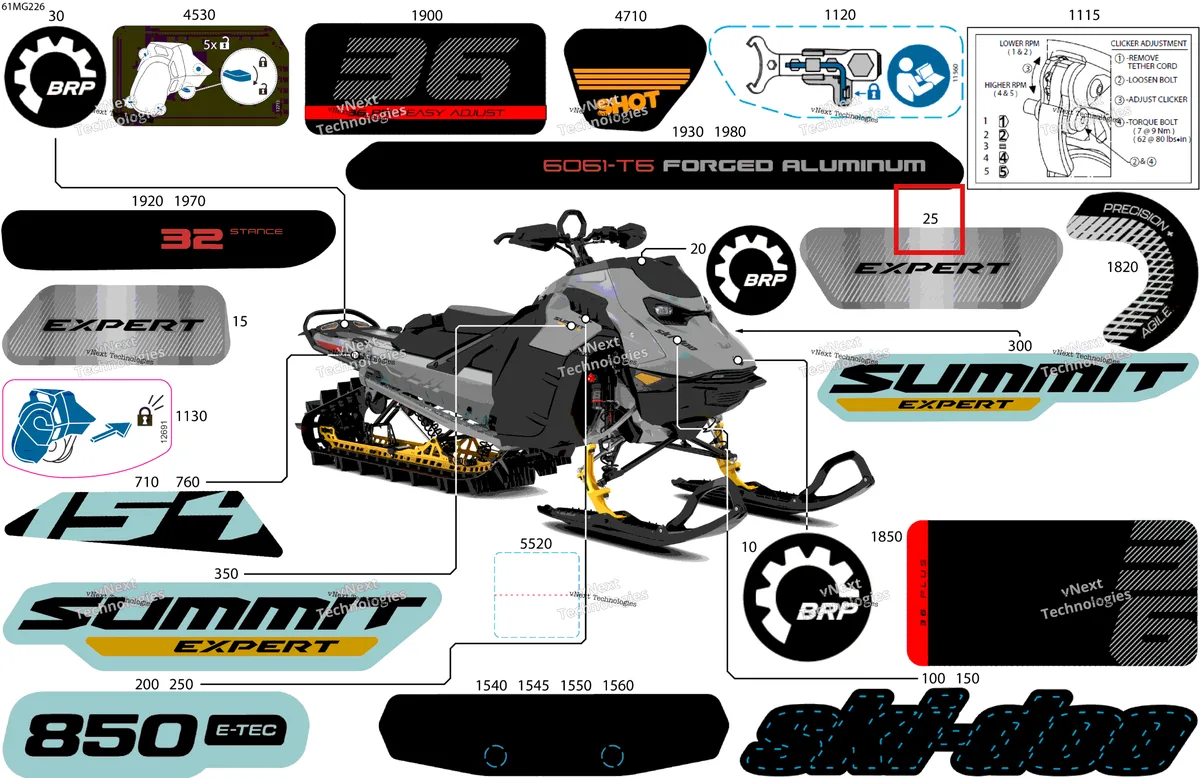Деталь 516012598 на схеме узла 2027 Ski-Doo SUMMIT - EXPERT - 850 E-TEC - TGVH - Airy Blue - 16X154X2.5PL Track - SHOT starter Body - Decals