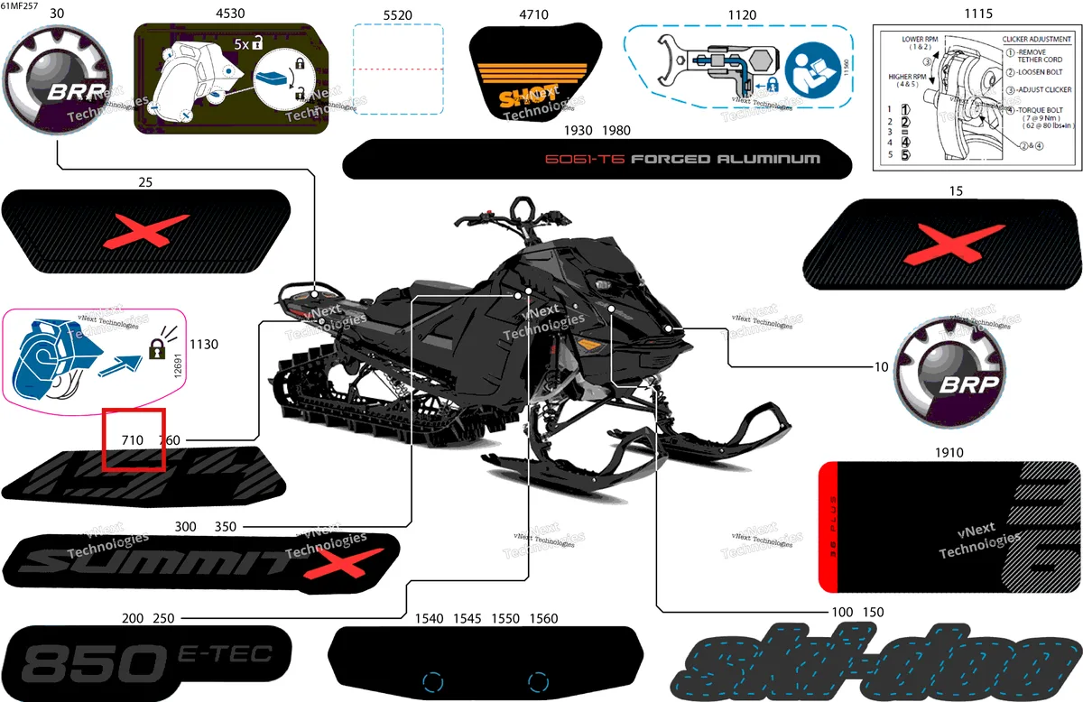 Деталь 516013113 на схеме узла 2026 Ski-Doo SUMMIT - X - 850 E-TEC - TNTB - Deep Black - 16X154X3P5F Track Body - Decals