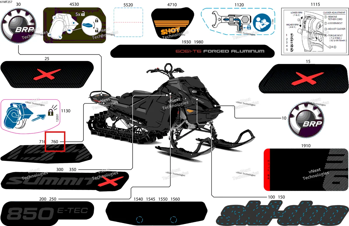 Деталь 516013114 на схеме узла 2026 Ski-Doo SUMMIT - X - 850 E-TEC - TNTB - Deep Black - 16X154X3P5F Track Body - Decals