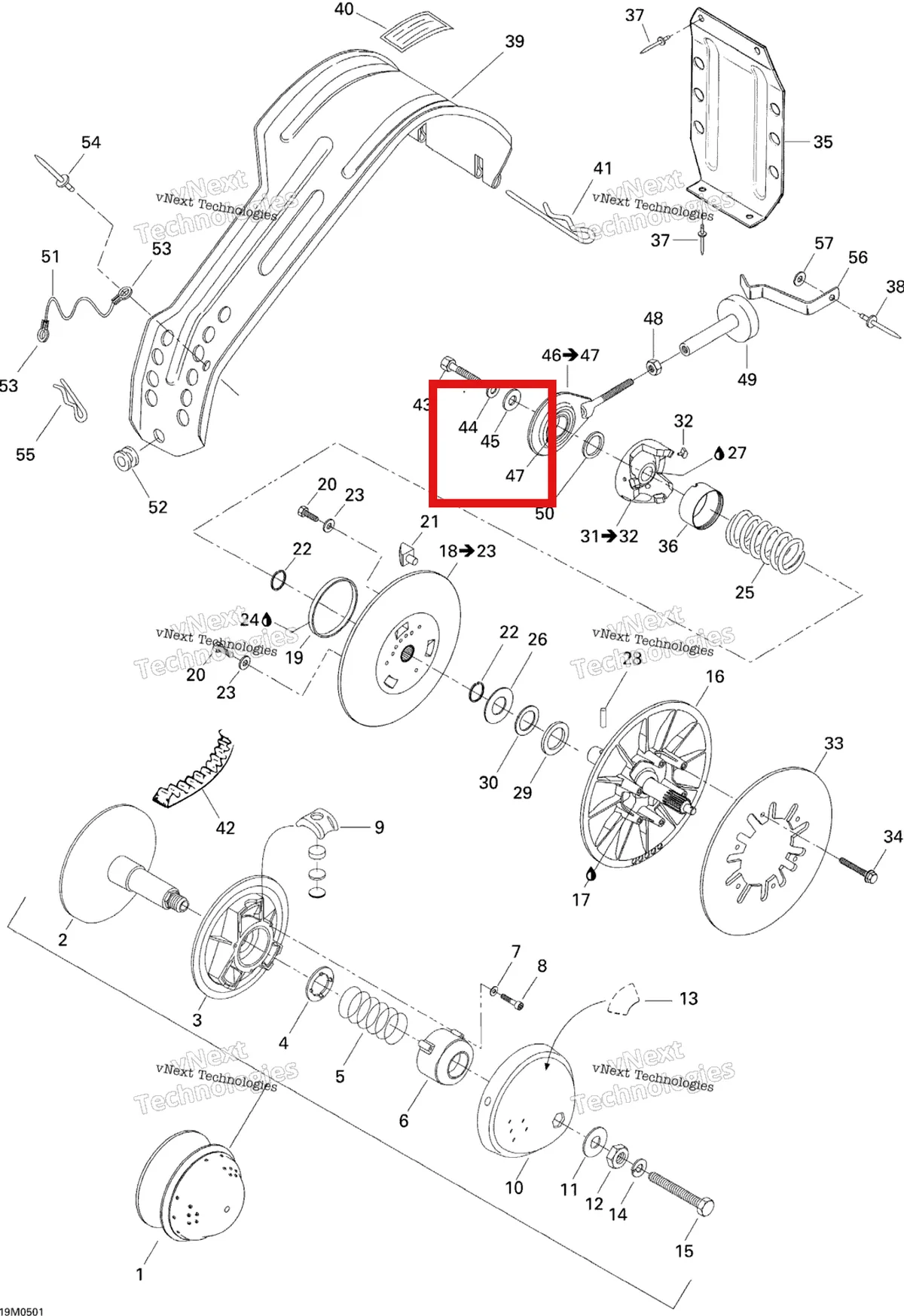 Деталь 517078700 (Шайба) на схеме узла 2005 Ski-Doo Tundra R Pulley System