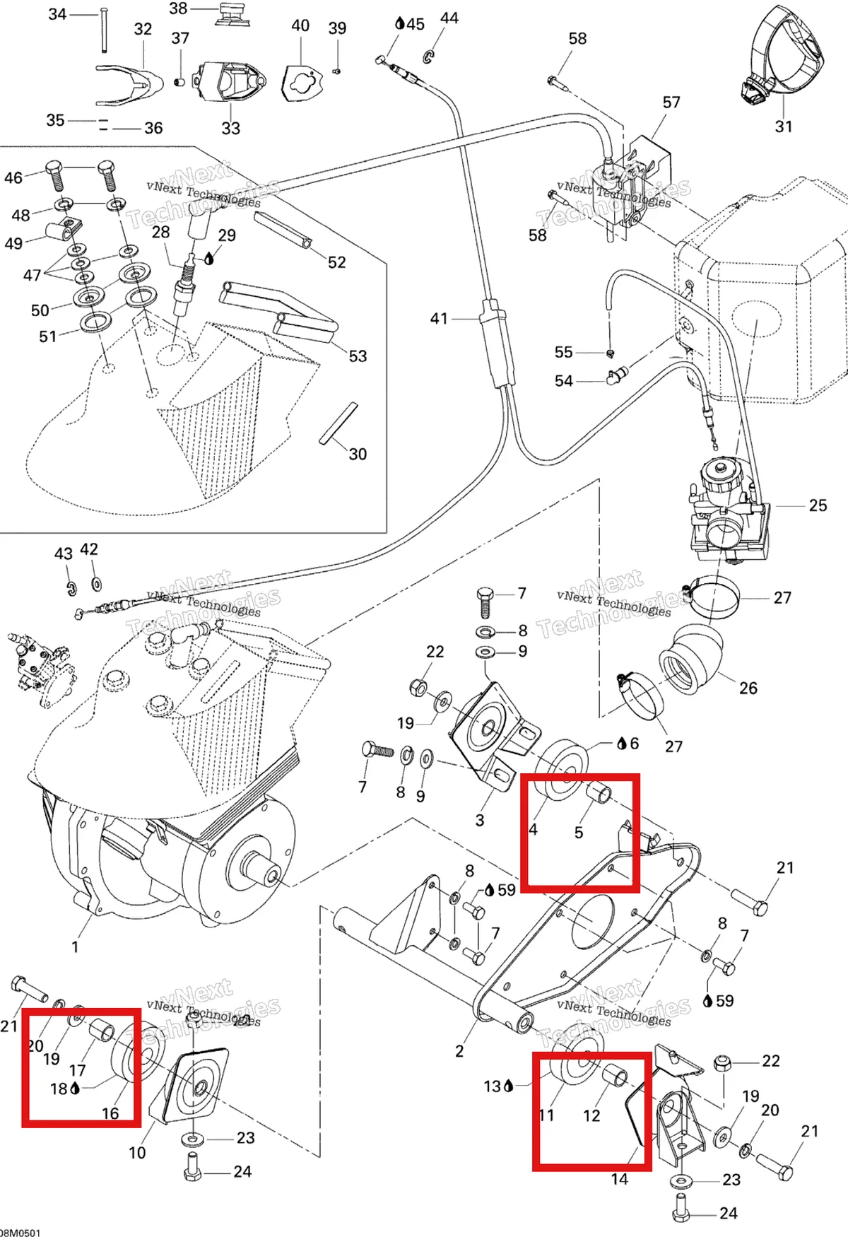 Деталь 517167100 на схеме узла 2005 Ski-Doo Tundra R Engine And Engine Support