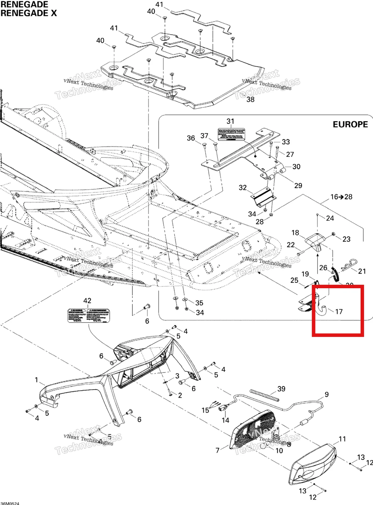 Деталь 517199300 (Деталь Hitch) на схеме узла 2005 Ski-Doo MX Z 600 HO Renegade Luggage Rack