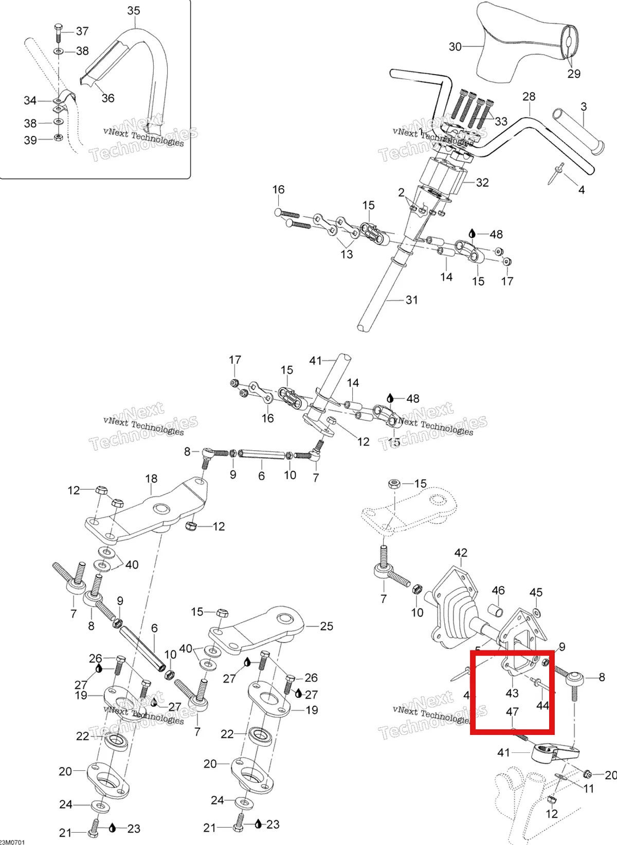 Деталь 517241200 (Деталь R.h. Plate-cap) на схеме узла 2007 Ski-Doo Skandic SUV 550F Steering System 550F Suv