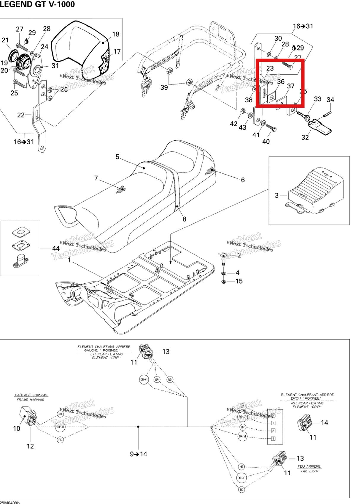 Деталь 517251300 (Деталь Shimplate) на схеме узла 2005 Ski-Doo Legend V-1000 Seat Gt