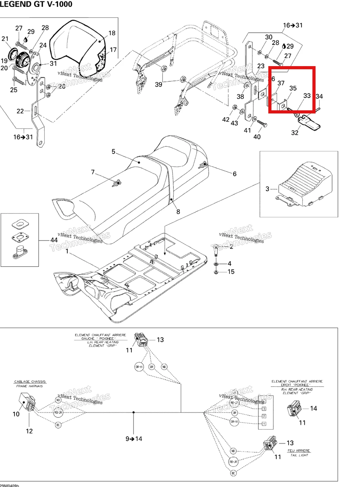 Деталь 517257300 (Направляющая) на схеме узла 2005 Ski-Doo Legend V-1000 Seat Gt