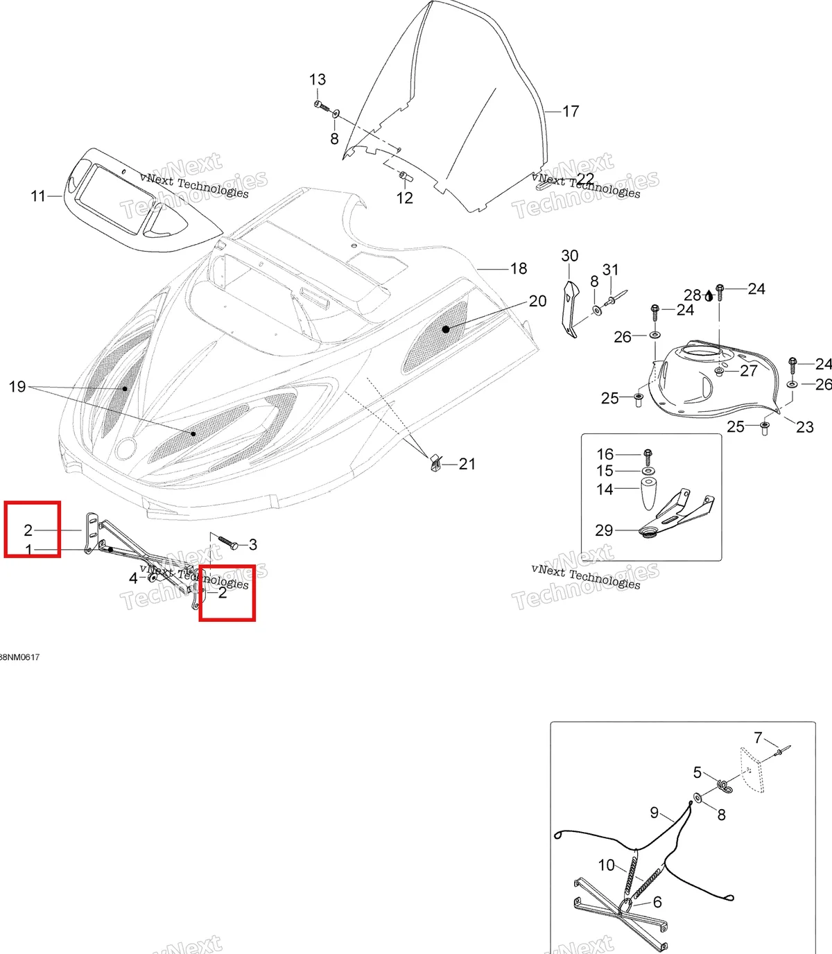 Деталь 517261100 (Деталь Upper Hinge) на схеме узла 2006 Ski-Doo Skandic LT 440F Hood