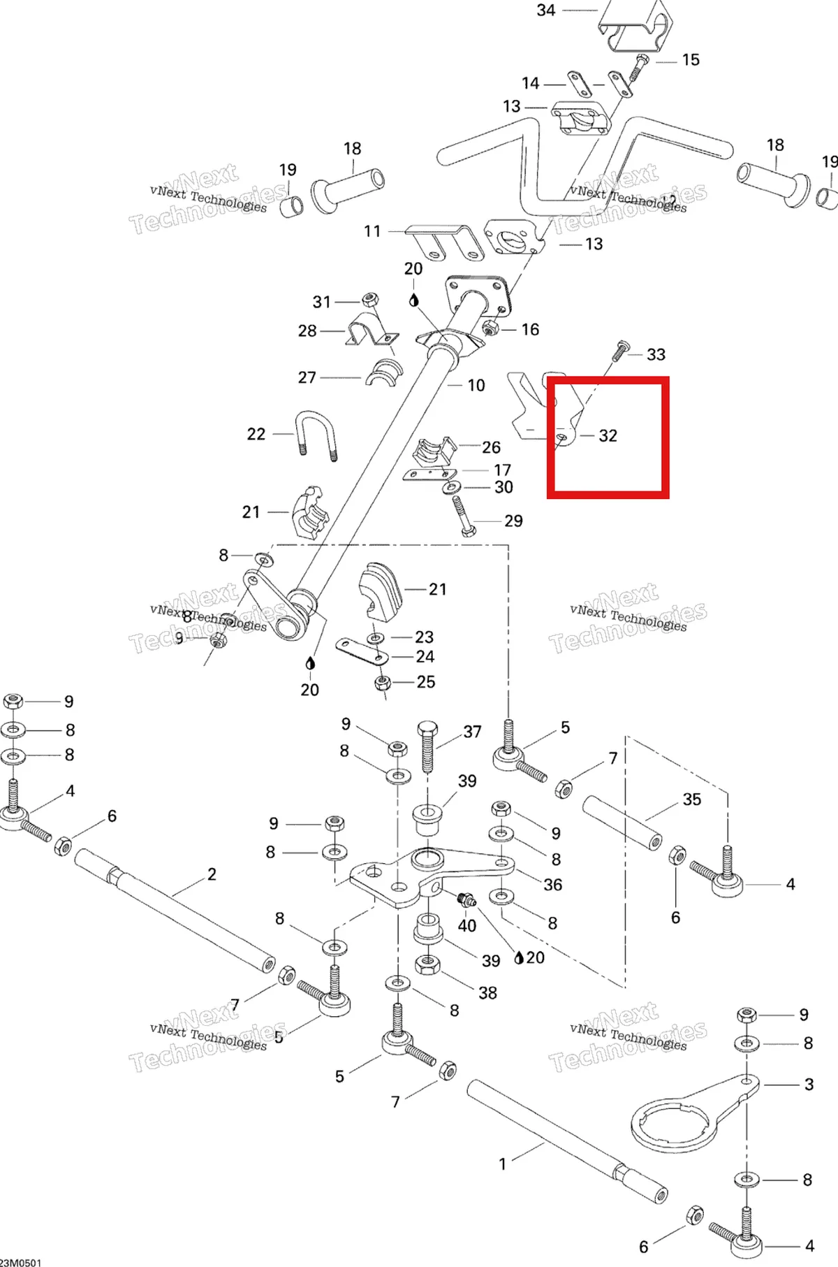 Деталь 517262000 на схеме узла 2005 Ski-Doo Tundra R Steering System
