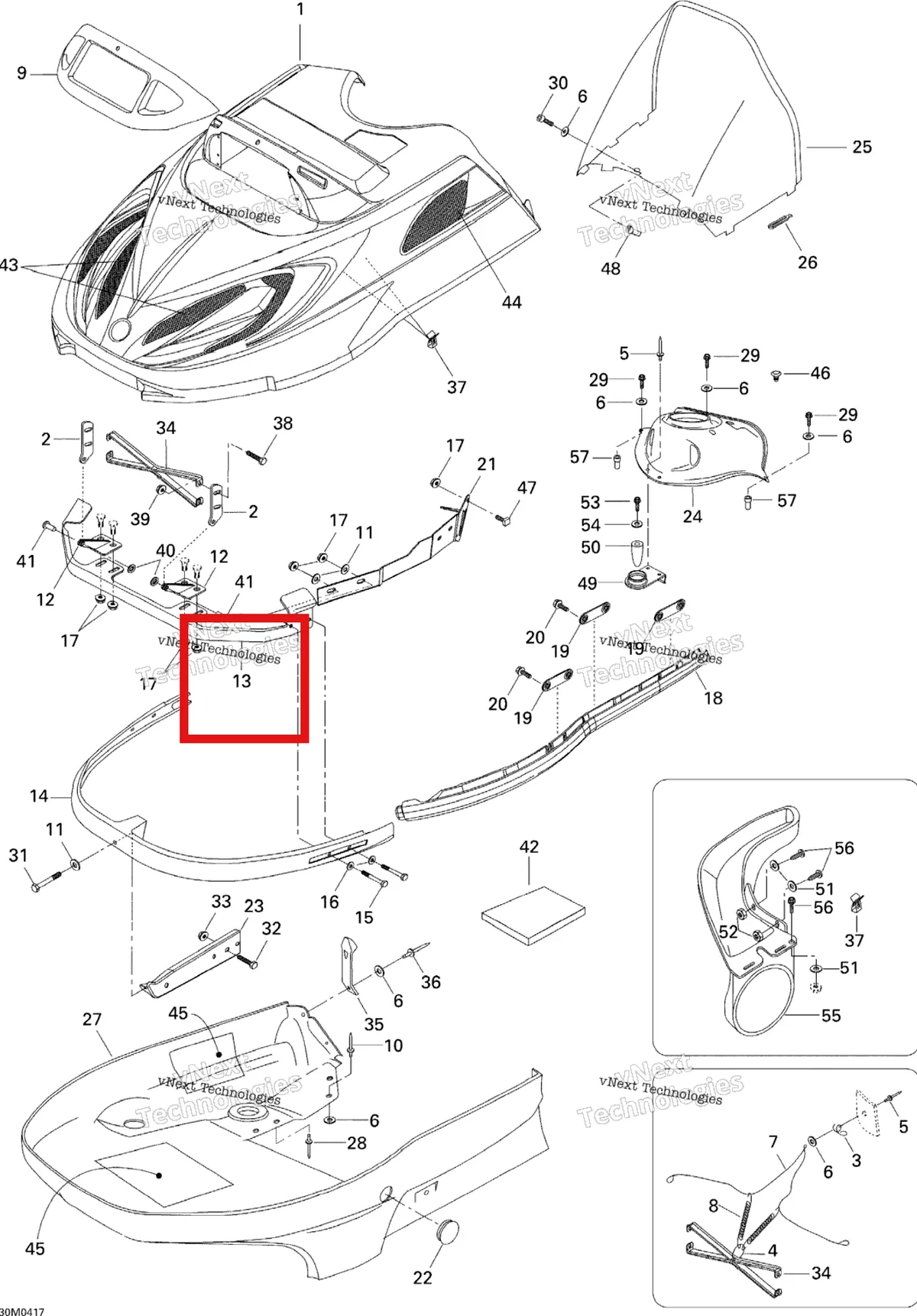Деталь 517265100 (Деталь Hood Reinforcer) на схеме узла 2004 Ski-Doo Skandic LT 440F Cab, Console