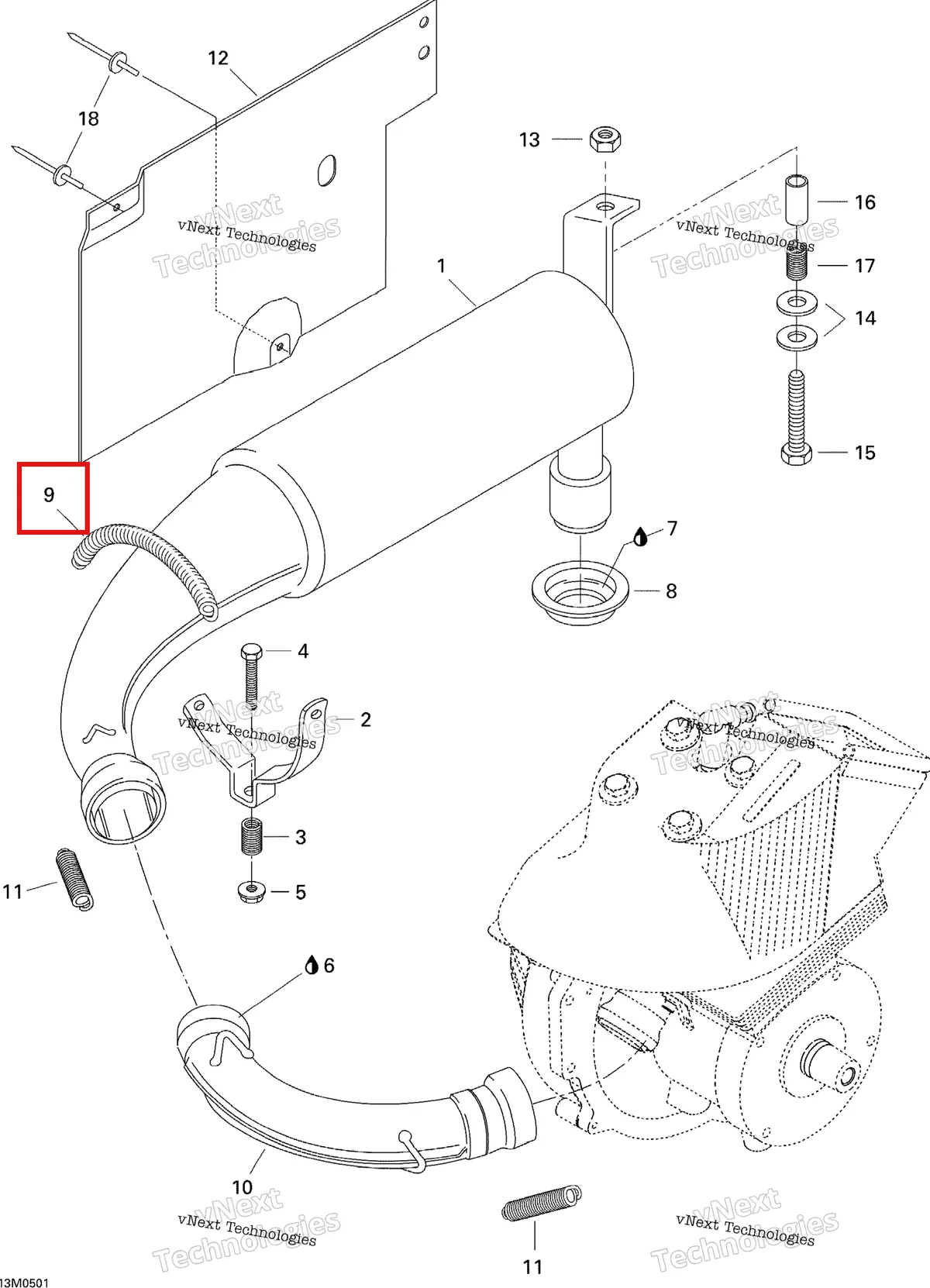 Деталь 517268300 на схеме узла 2005 Ski-Doo Tundra R Exhaust System