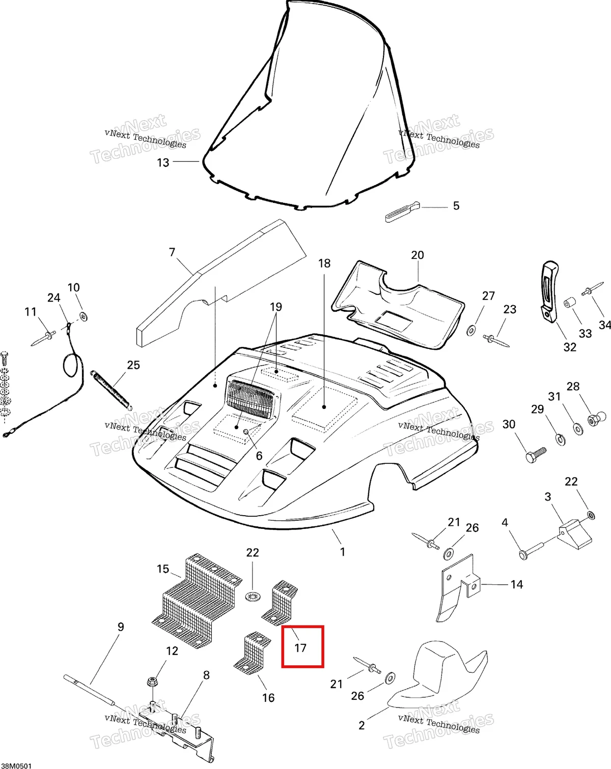 Деталь 517270700 на схеме узла 2005 Ski-Doo Tundra R Hood
