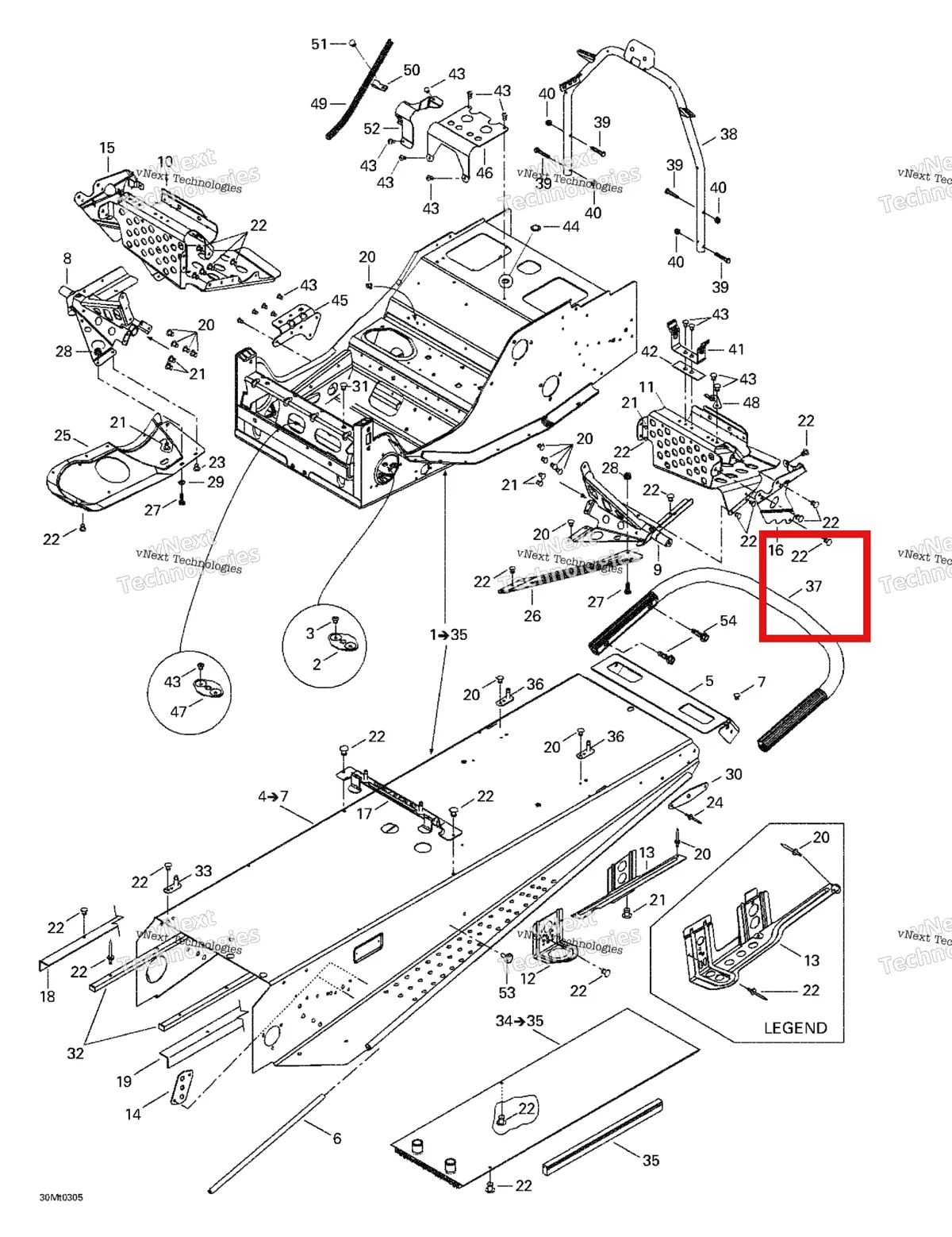 Деталь 517272510 на схеме узла 2003 Ski-Doo Grand Touring SE 800 SDI Frame