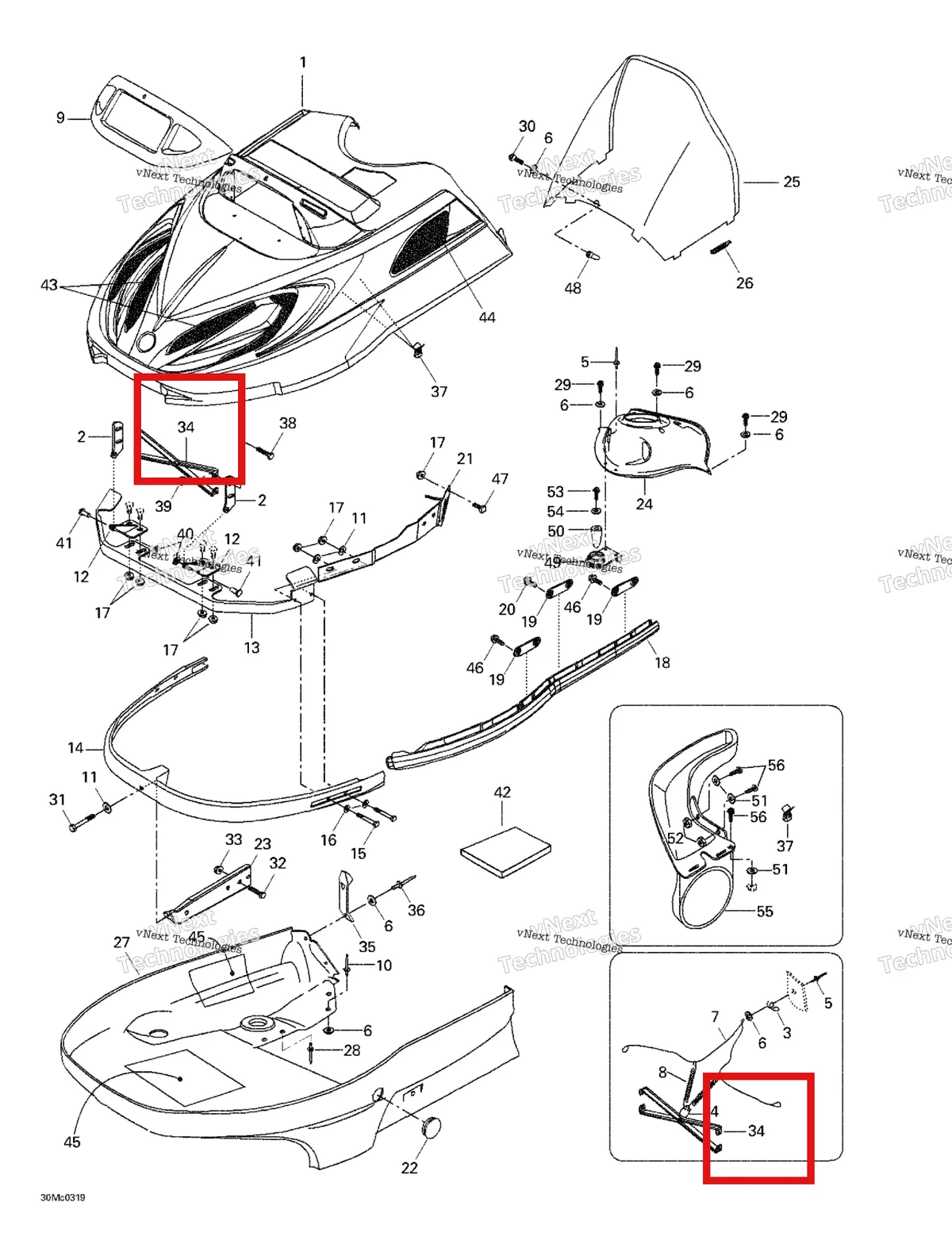 Деталь 517278100 (Деталь Hood Reinforcer) на схеме узла 2003 Ski-Doo Skandic LT 440F Cab, Console, Bottom Pan