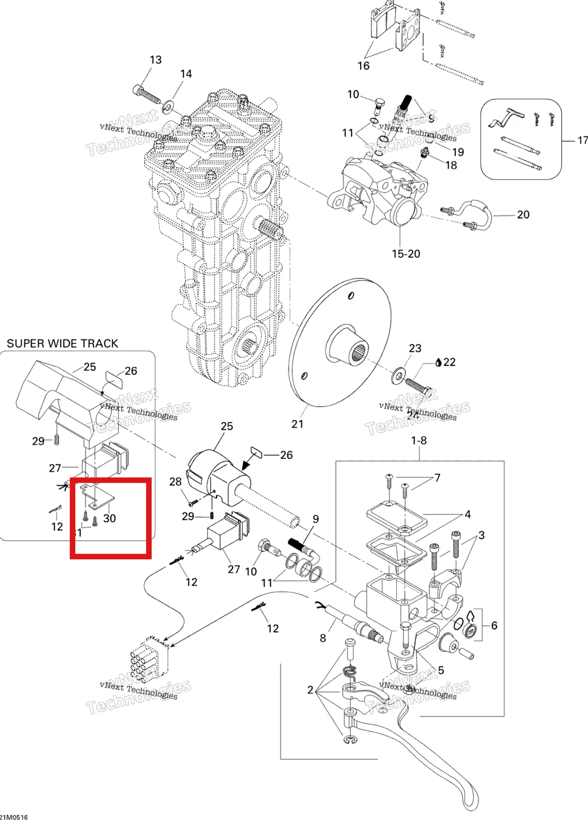 Деталь 517283800 (Деталь Housing-plate) на схеме узла 2005 Ski-Doo Skandic SWT 550F Brake 550F Swt