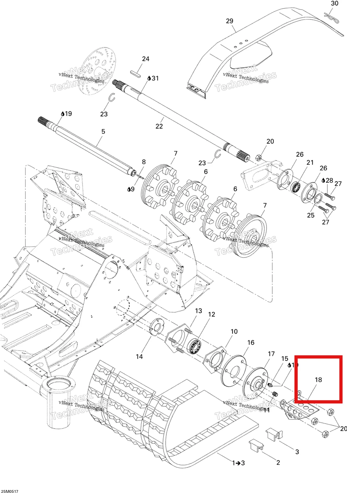 Деталь 517290100 (Деталь Cable Protector) на схеме узла 2005 Ski-Doo Skandic LT 440F Drive Axle, Track And Belt Guard