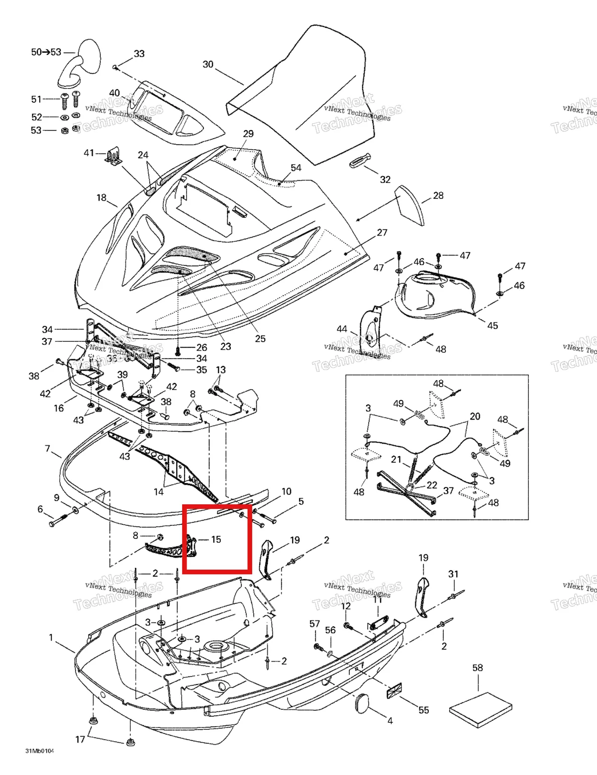 Деталь 517294500 (Передняя Опора) на схеме узла 2001 Ski-Doo Formula Deluxe 380 F Cab, Console