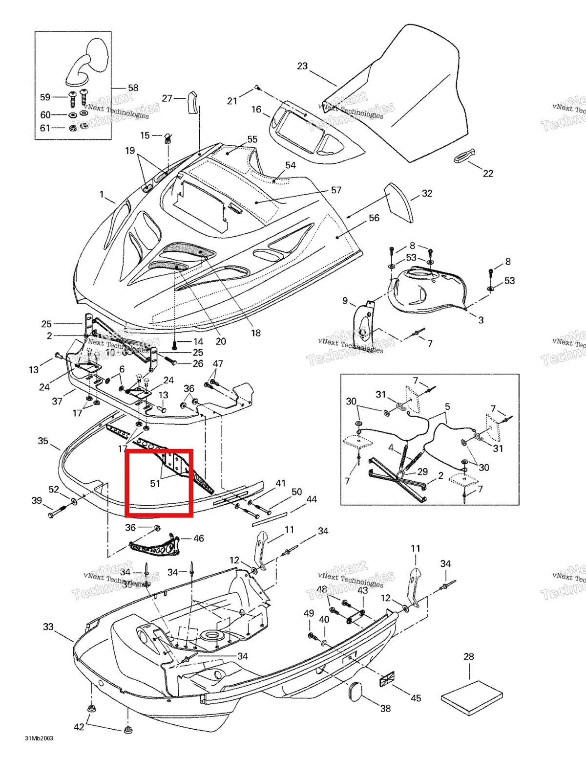 Деталь 517295100 (Деталь Support R.h.) на схеме узла 2000 Ski-Doo Skandic 380/500 Cab, Console