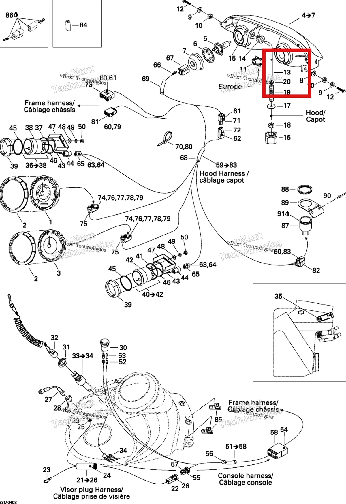 Деталь 517295800 (Деталь Adjuster Rod) на схеме узла 2004 Ski-Doo Legend 600 HO SDI Cab Harness