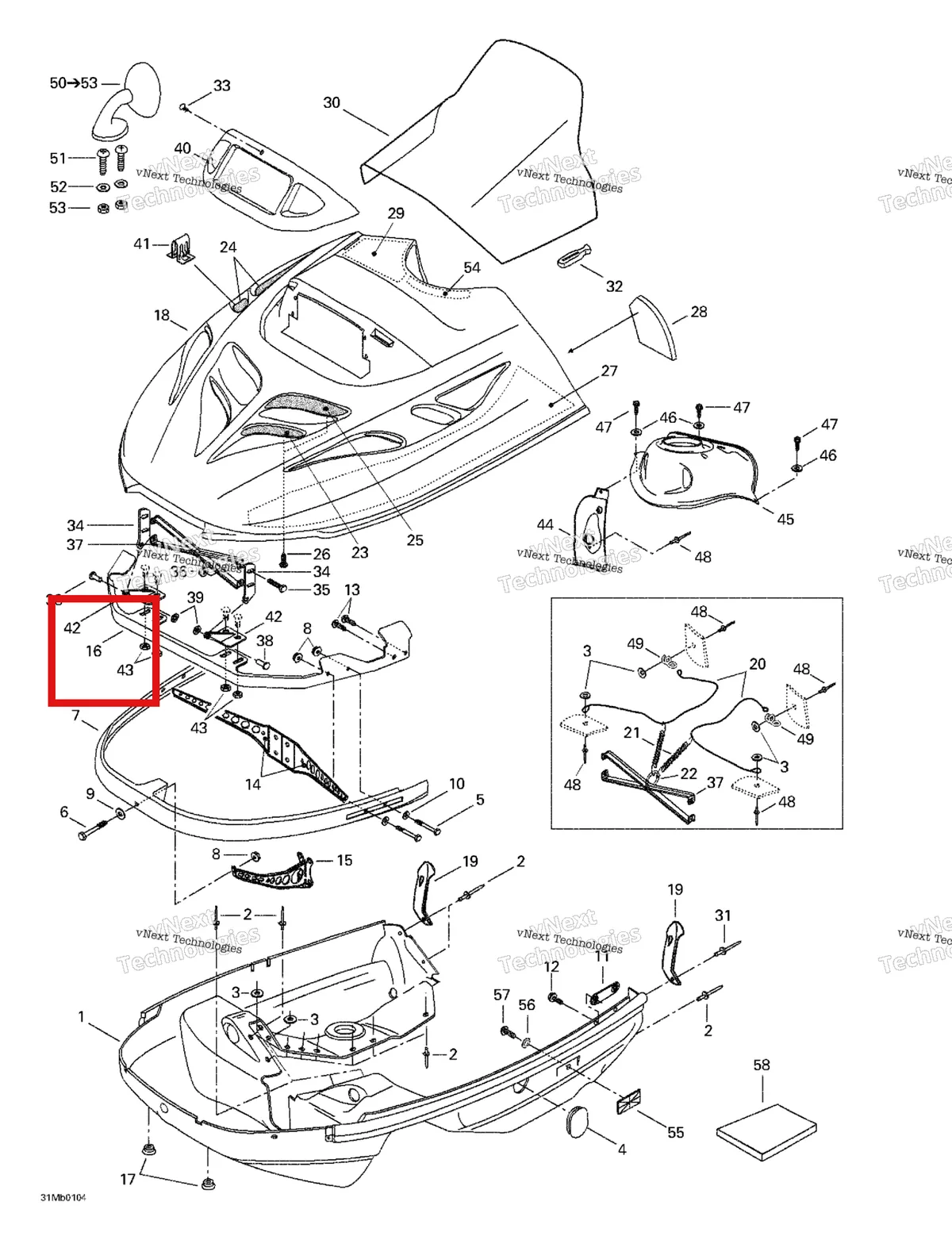 Деталь 517296600 (Деталь Hinge Bracket) на схеме узла 2001 Ski-Doo Formula Deluxe 380 F Cab, Console