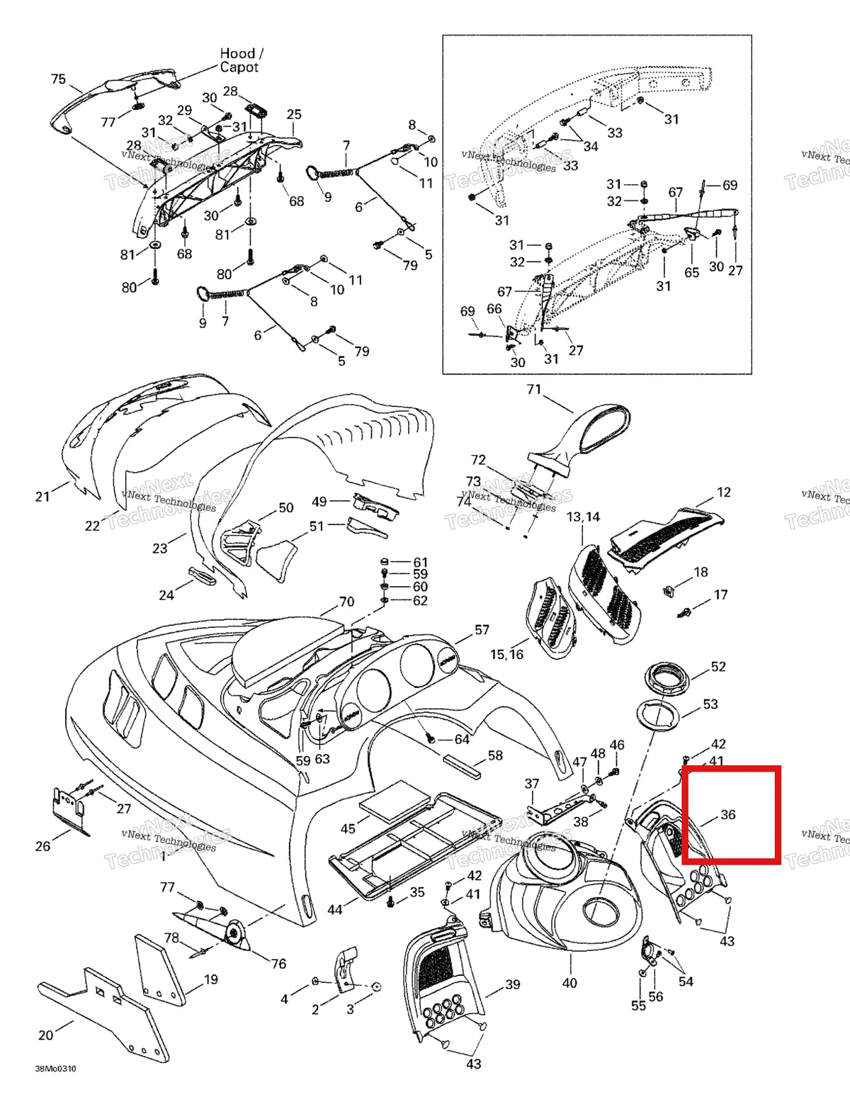 Деталь 517302005 (Деталь Rh Console. Explorer 550) на схеме узла 2003 Ski-Doo Grand Touring 500/600/700 Cab, Console