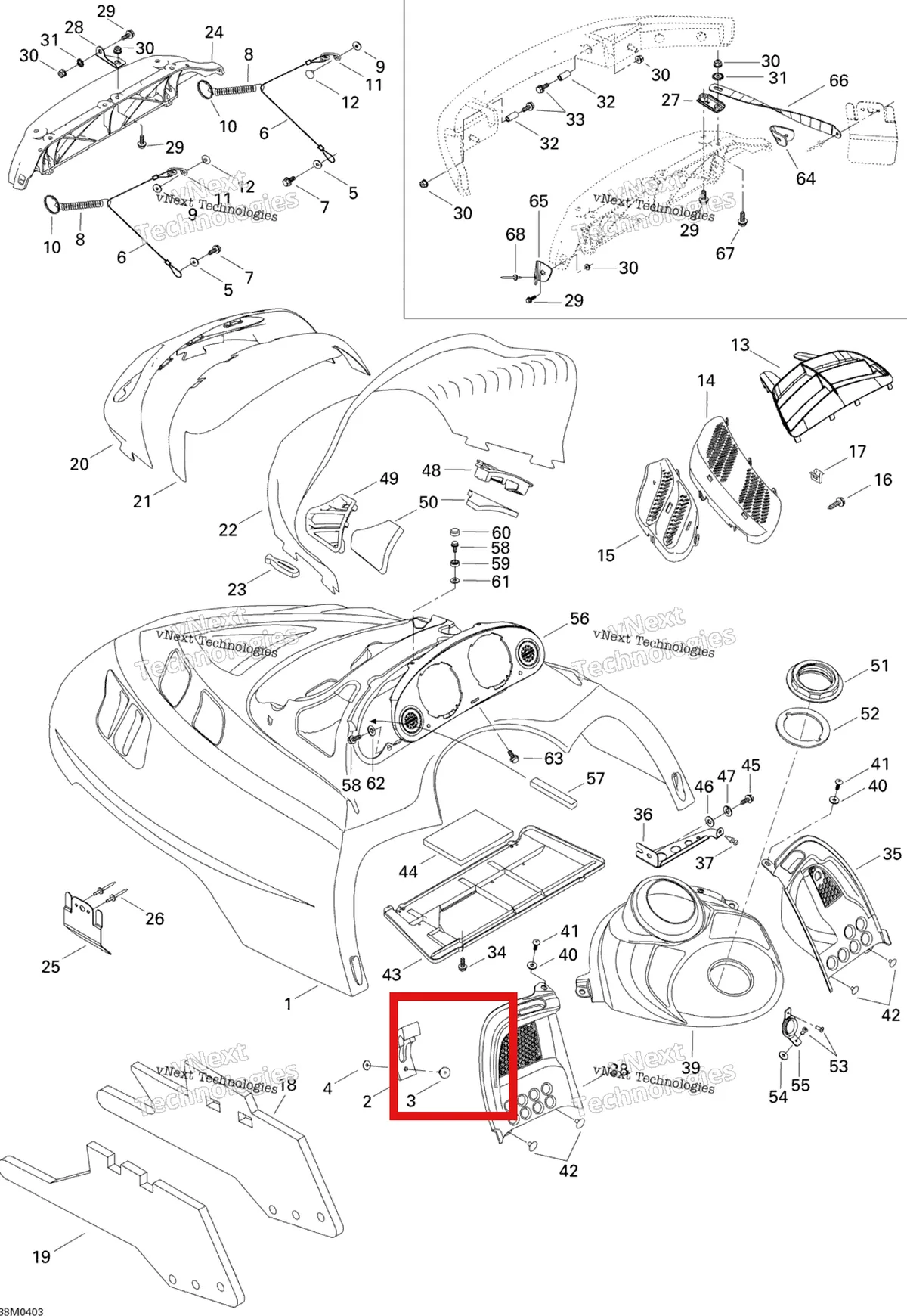 Деталь 517302022 (Деталь Windscreen, Medium) на схеме узла 2004 Ski-Doo Summit 550F Cab, Console Summit 550F