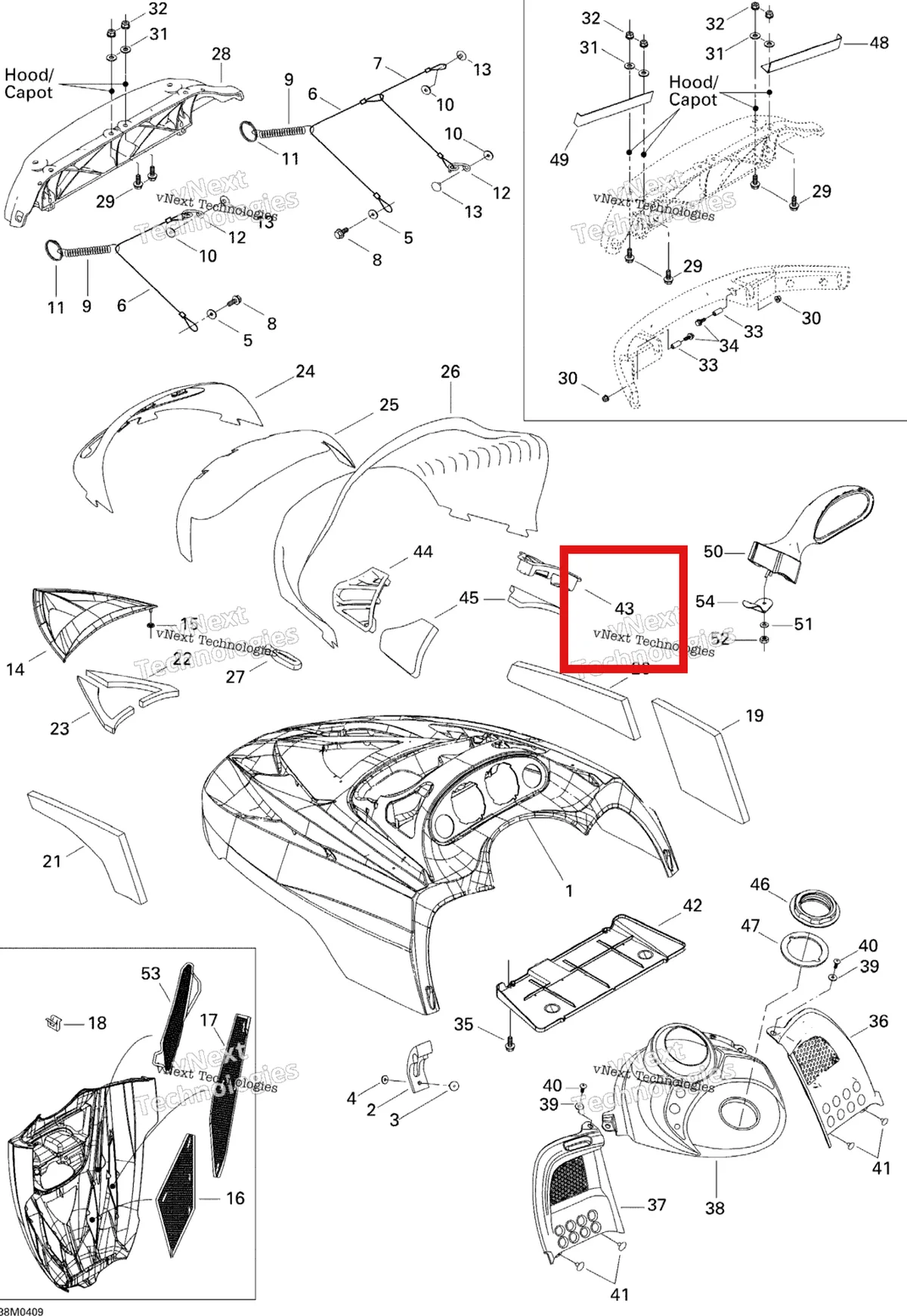 Деталь 517302024 (Деталь Rh Air Intake Grill) на схеме узла 2005 Ski-Doo Legend V-1000 Cab And Console