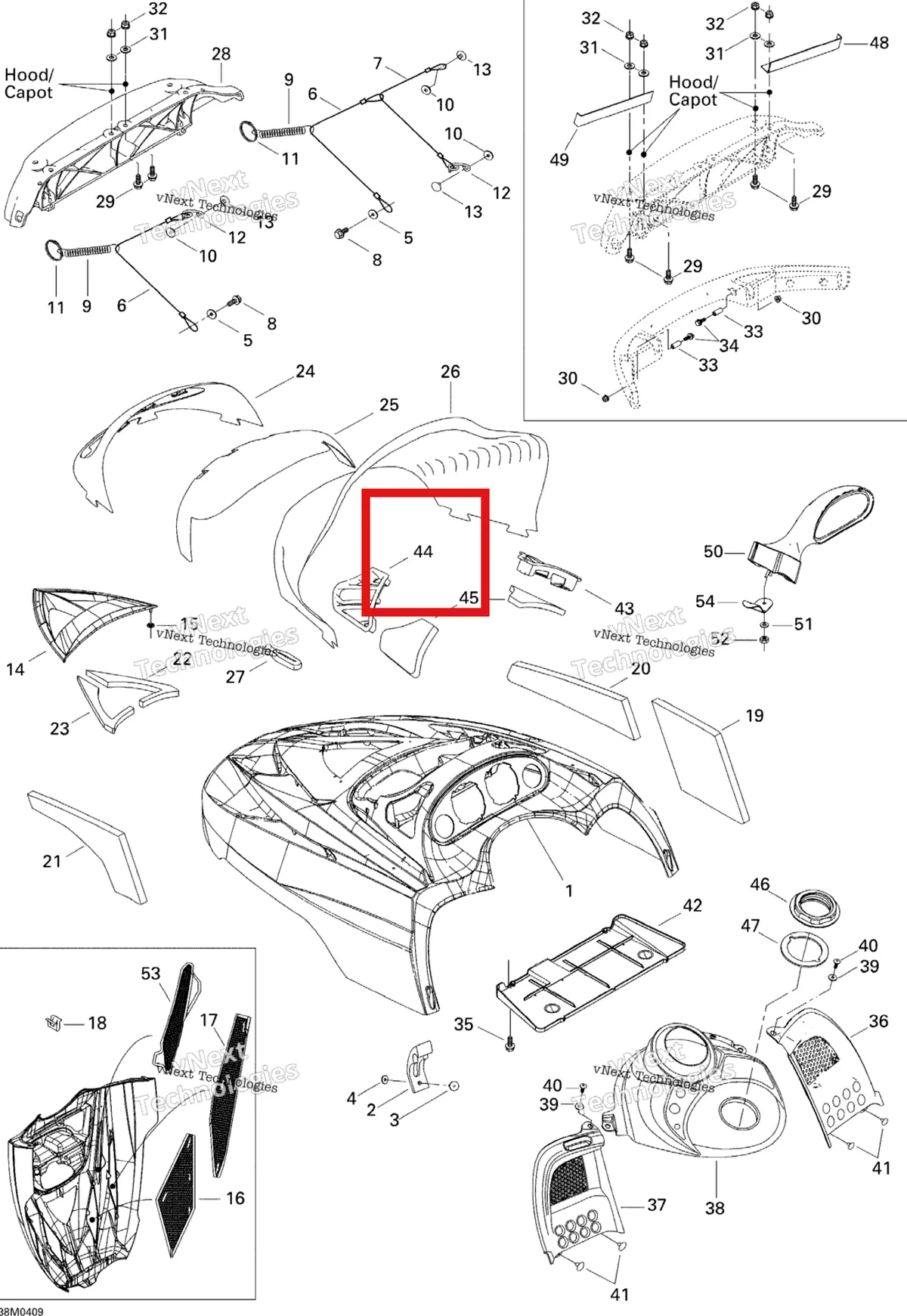 Деталь 517302025 (Деталь Lh Air Intake Grill) на схеме узла 2005 Ski-Doo Legend V-1000 Cab And Console