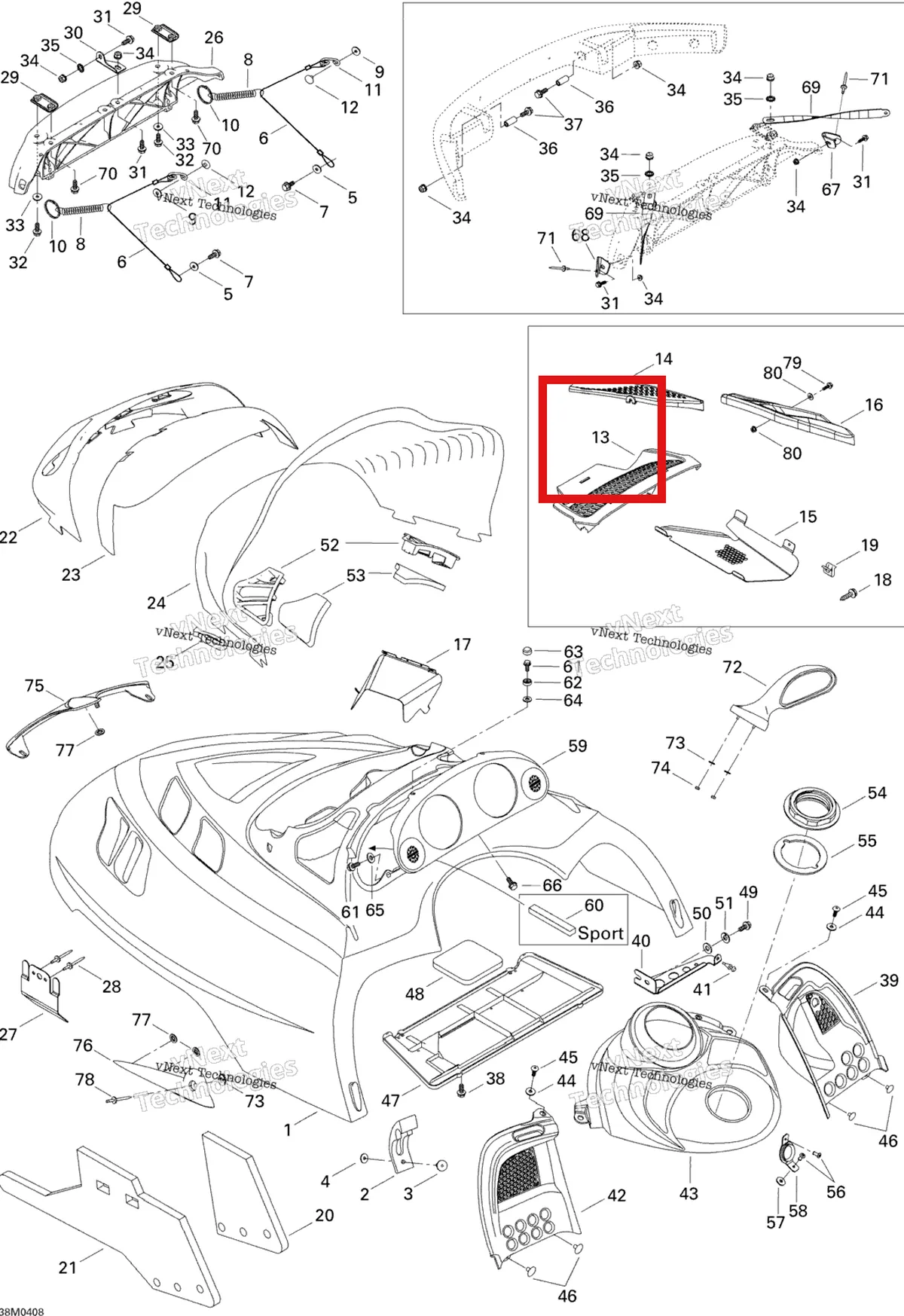 Деталь 517302026 на схеме узла 2004 Ski-Doo Legend 600 HO SDI Hood