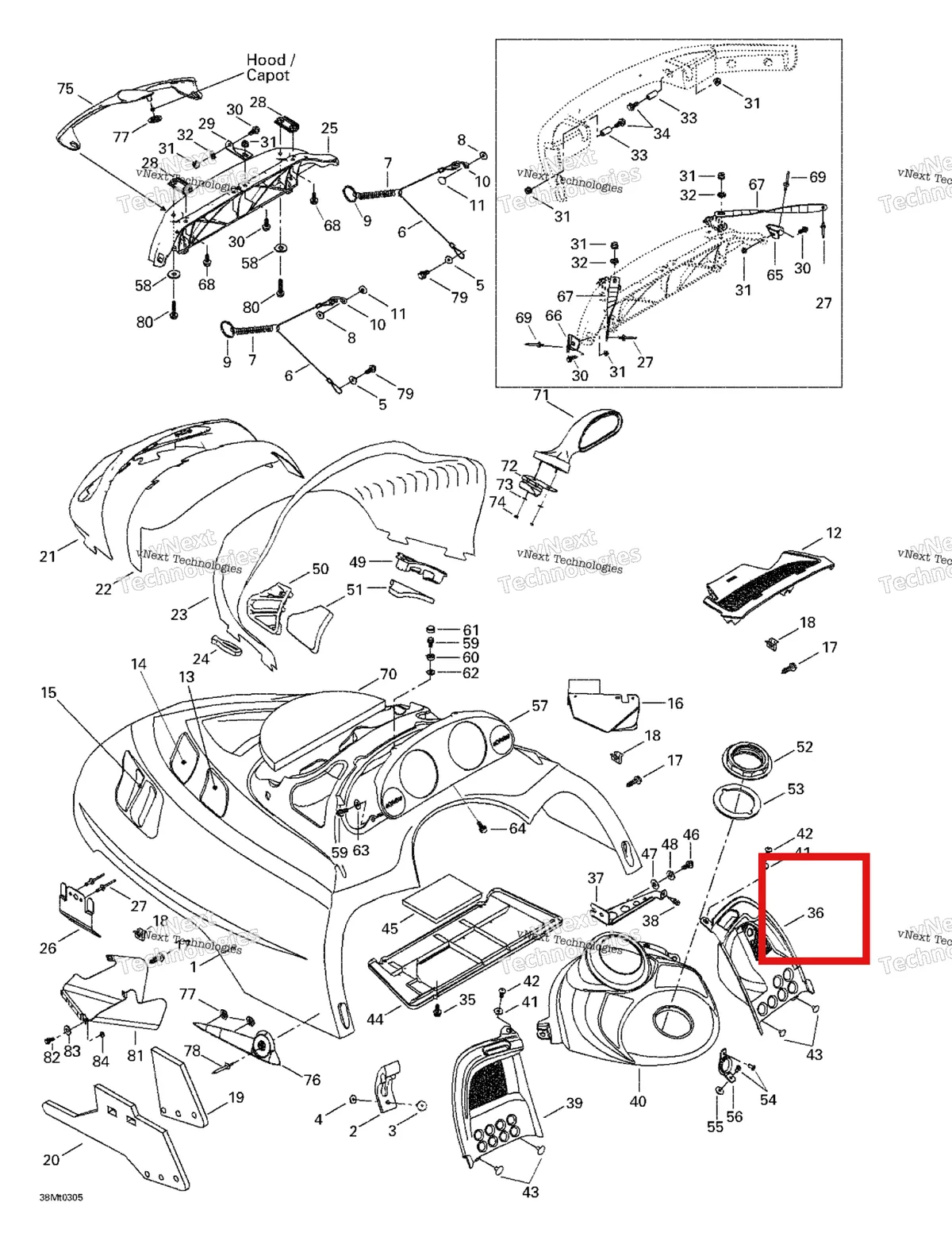 Деталь 517302027 (Деталь Rh Console. Enduro 400_enduro 400 E) на схеме узла 2003 Ski-Doo Grand Touring SE 800 SDI Cab, Console