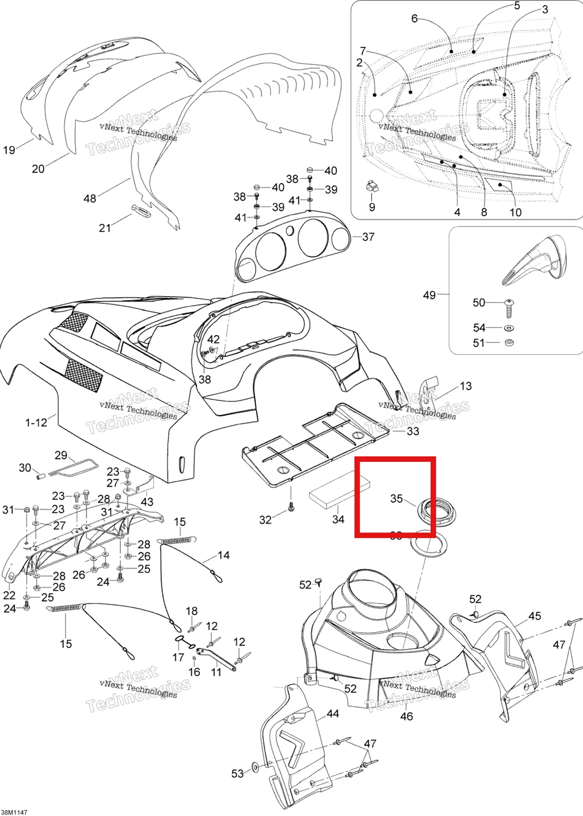 Деталь 517302043 (заглушка) на схеме узла 2012 Ski-Doo Skandic SWT V800 YetiII Hood