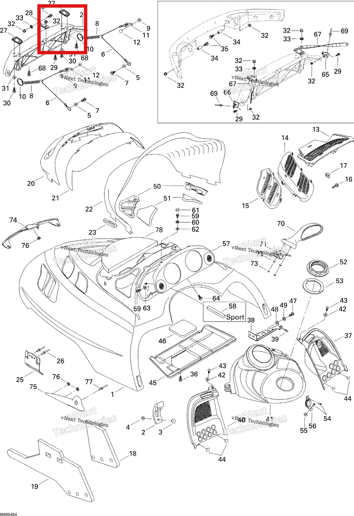 Деталь 517302045 на схеме узла 2004 Ski-Doo Legend 700 Cab, Console