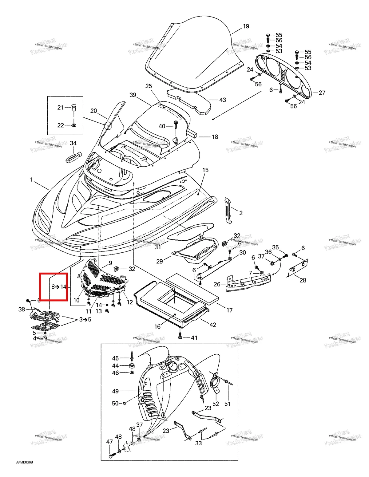 Деталь 517302073 на схеме узла 2003 Ski-Doo Mach Z Cab, Console