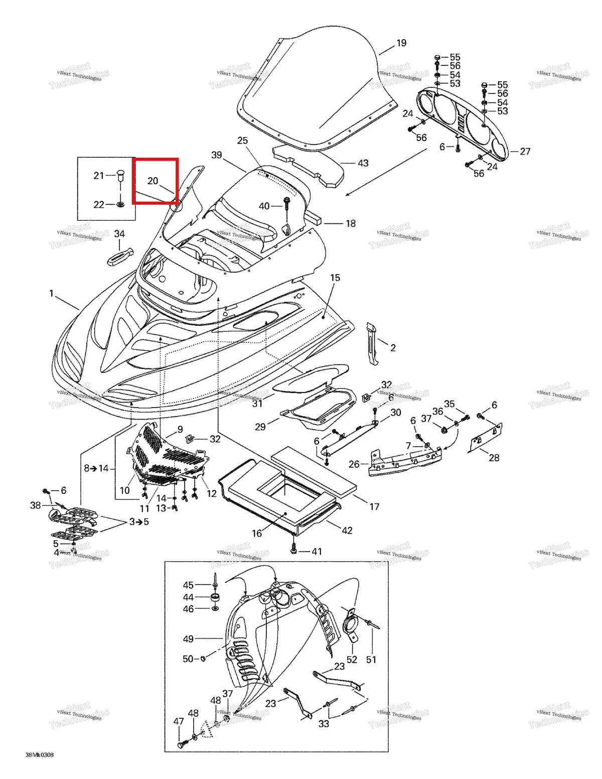 Деталь 517302076 на схеме узла 2003 Ski-Doo Mach Z Cab, Console