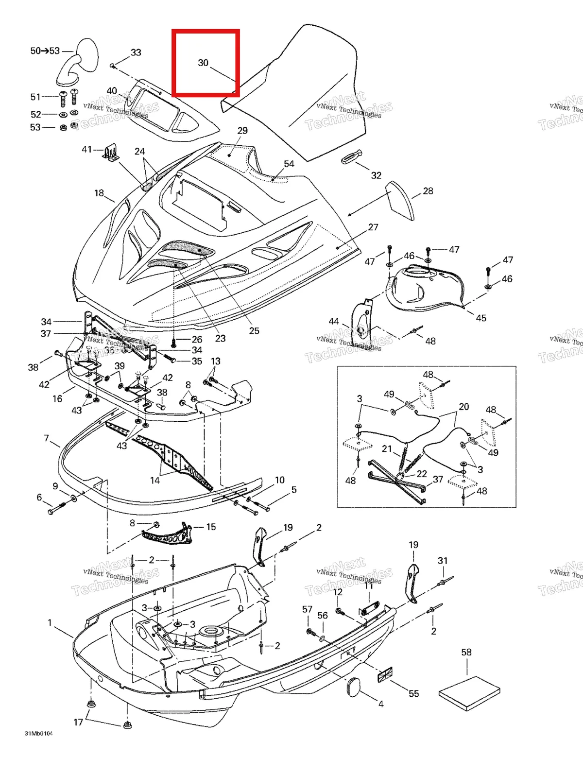 Деталь 517302106 на схеме узла 2001 Ski-Doo Formula Deluxe 380 F Cab, Console