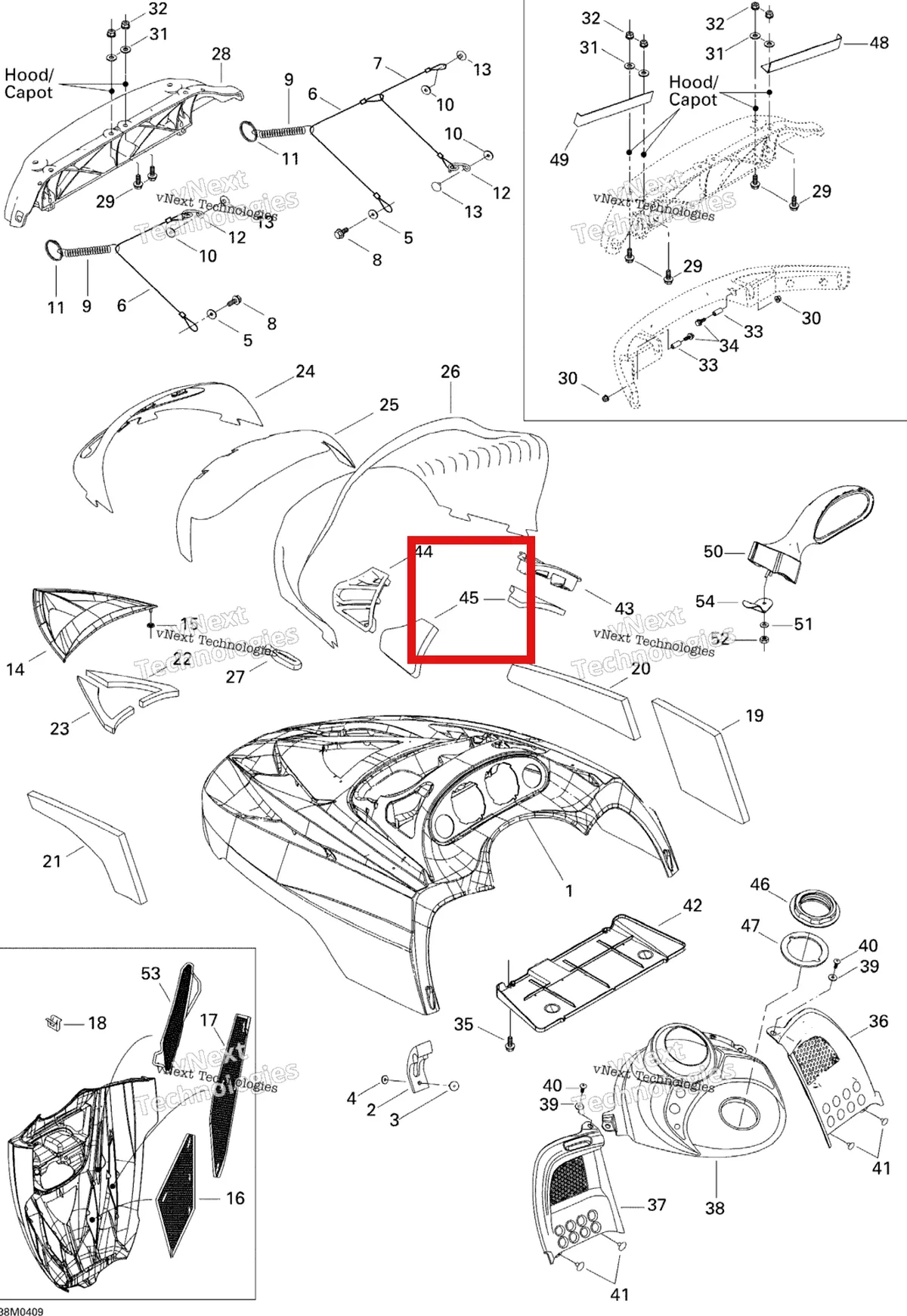 Деталь 517302151 (Деталь Air Intake Foam) на схеме узла 2005 Ski-Doo Legend V-1000 Cab And Console