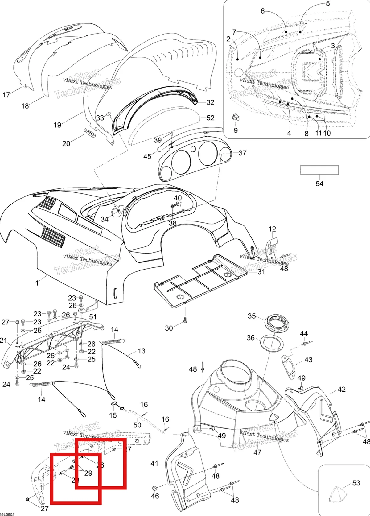 Деталь 517302179 (Гильца) на схеме узла 2009 Ski-Doo Expedition TUV 600 H.O. SDI Hood