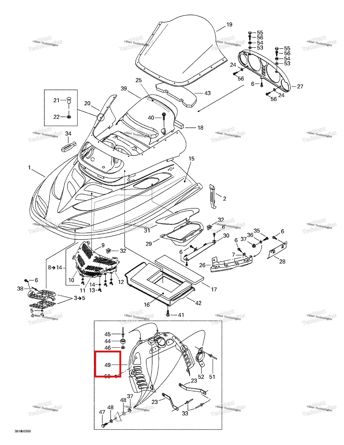 Деталь 517302249 на схеме узла 2003 Ski-Doo Mach Z Cab, Console