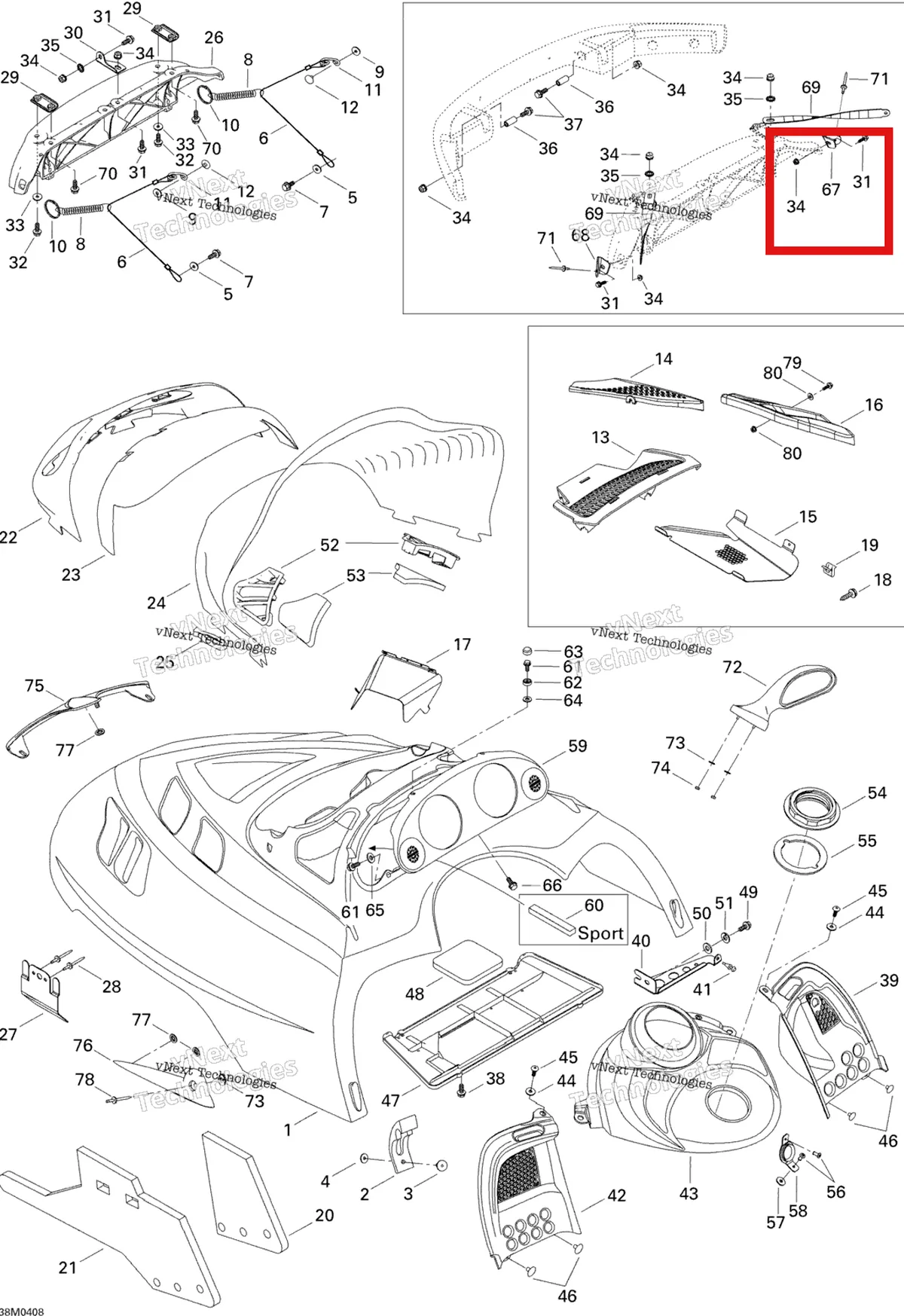 Деталь 517302254 на схеме узла 2004 Ski-Doo Legend 600 HO SDI Hood