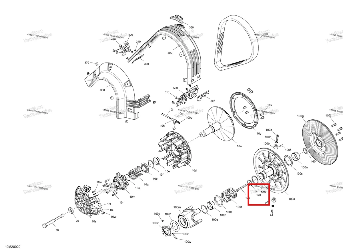 Деталь 517302322 (хомут) на схеме узла 2020 Ski-Doo EXPEDITION SPORT 550F Pulley - System