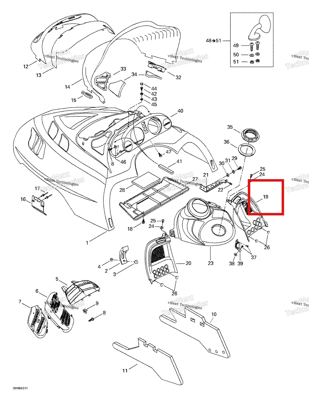 Деталь 517302561 на схеме узла 2003 Ski-Doo Grand Touring 380 F/550 F Cab, Console