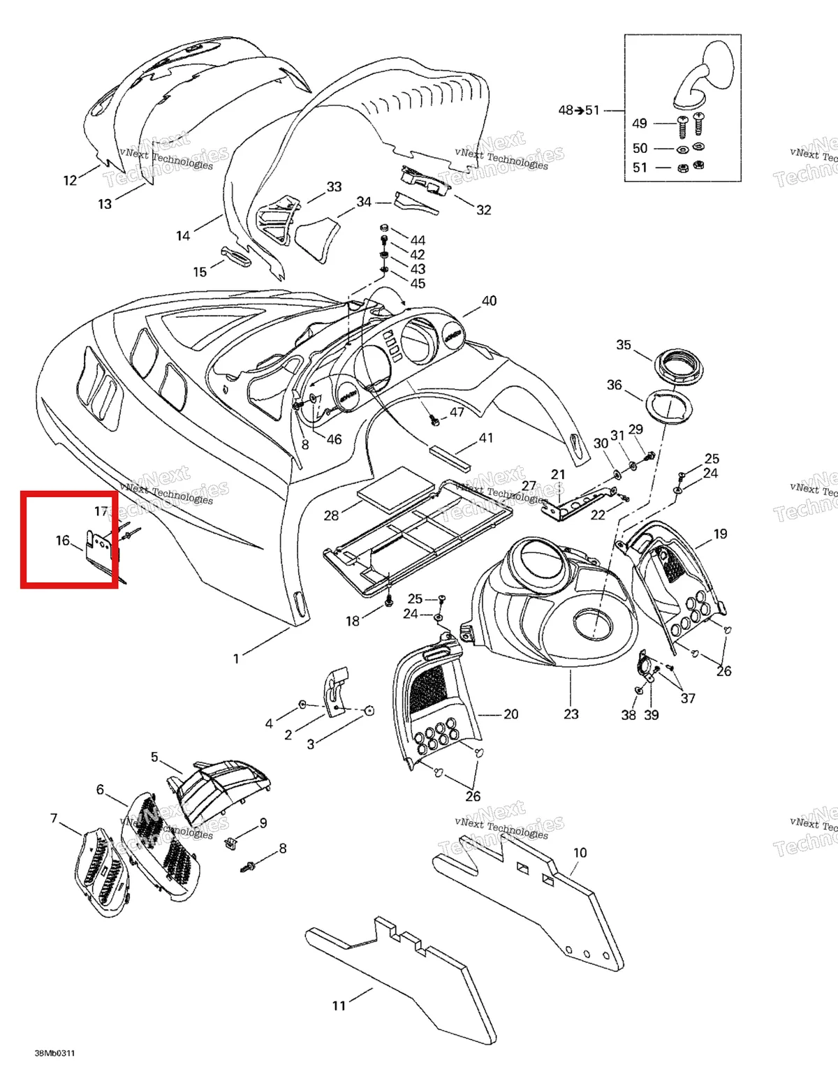 Деталь 517302615 на схеме узла 2003 Ski-Doo Grand Touring 380 F/550 F Cab, Console