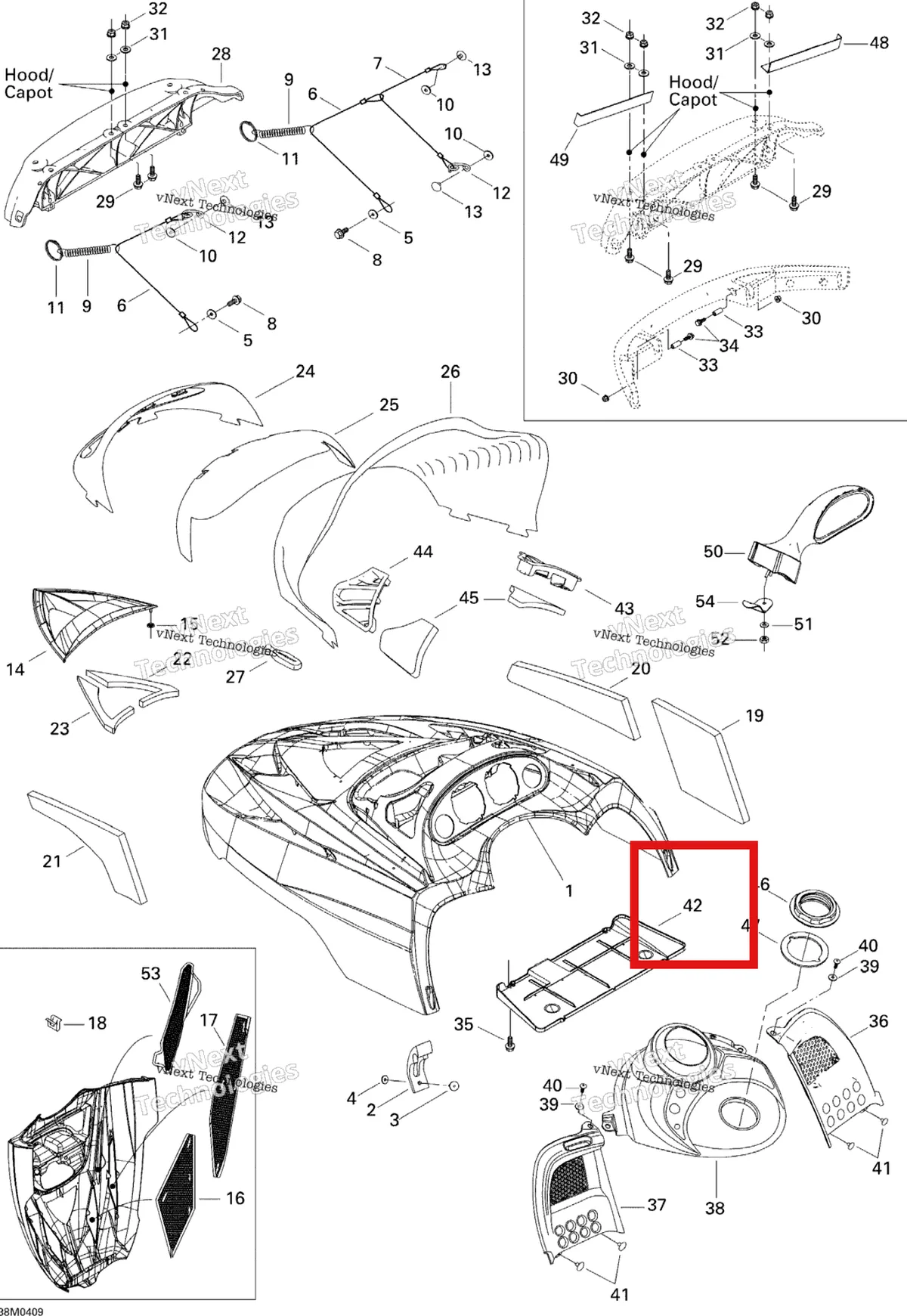 Деталь 517302628 (Деталь Air Intake Plate) на схеме узла 2005 Ski-Doo Legend V-1000 Cab And Console
