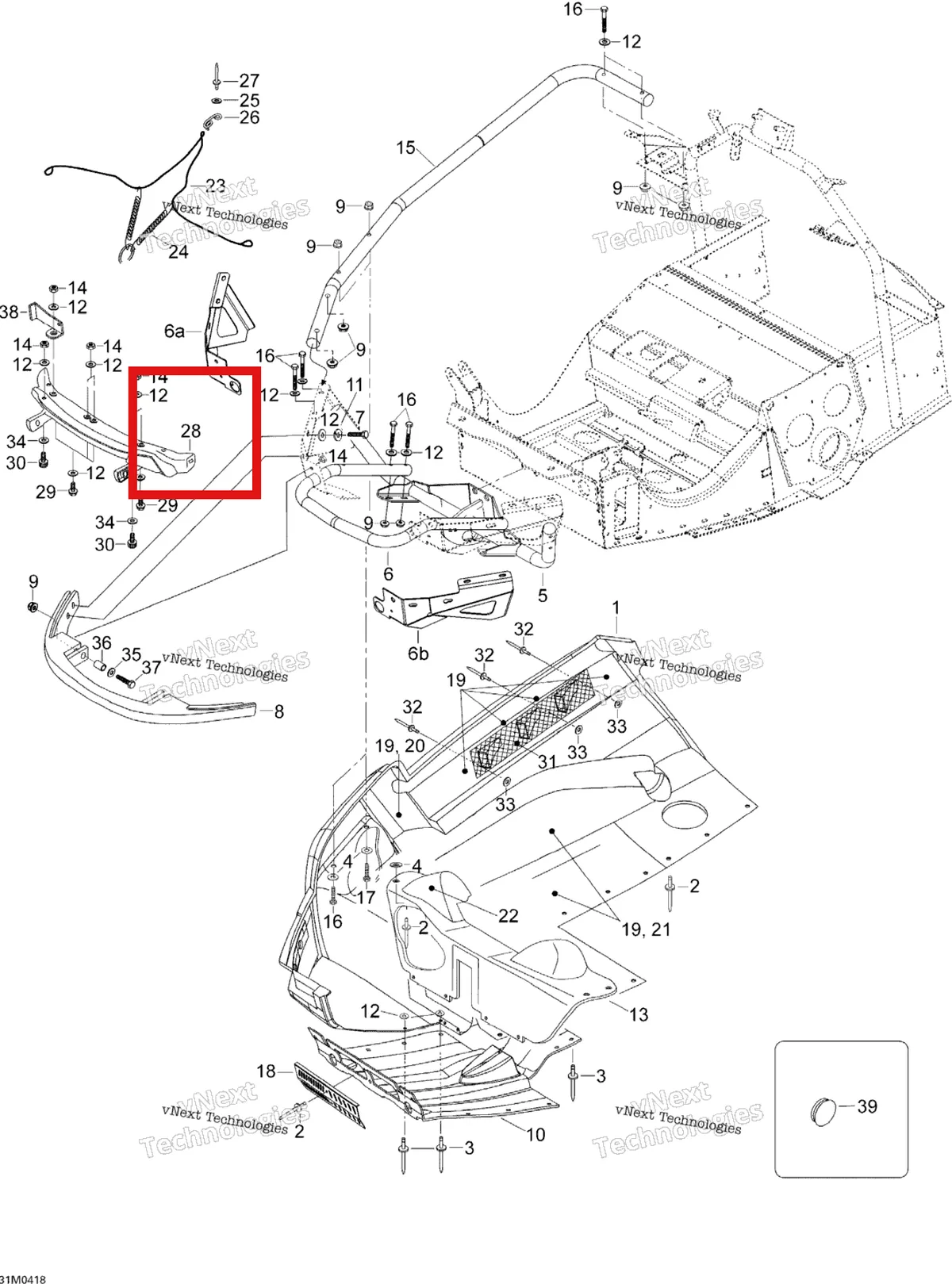 Деталь 517302631 (Деталь Hinge-half) на схеме узла 2004 Ski-Doo Expedition 4-TEC Bottom Pan