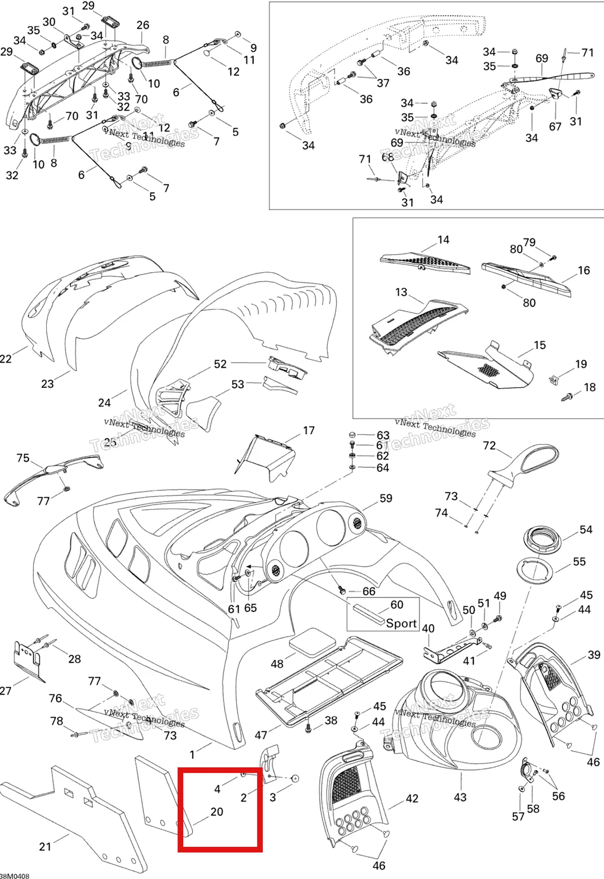 Деталь 517302675 на схеме узла 2004 Ski-Doo Legend 600 HO SDI Hood