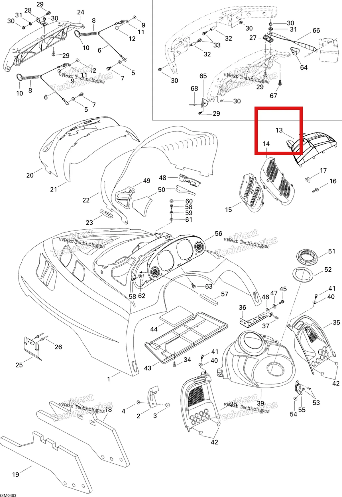 Деталь 517302676 на схеме узла 2004 Ski-Doo Skandic 550F Cab, Console Skandic 550F