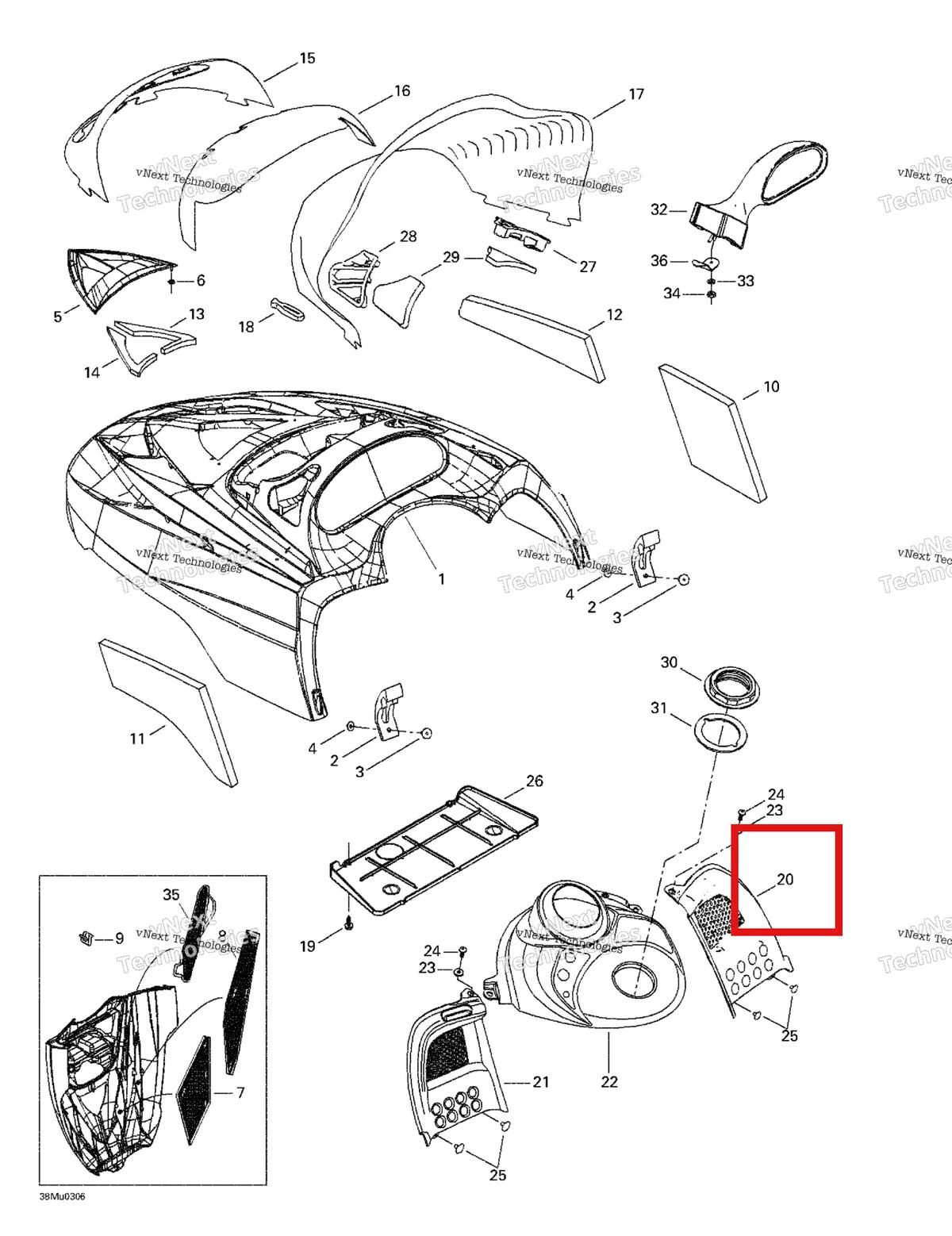 Деталь 517302709 (Деталь R.h.console) на схеме узла 2003 Ski-Doo Grand Touring V-1000 Cab, Console