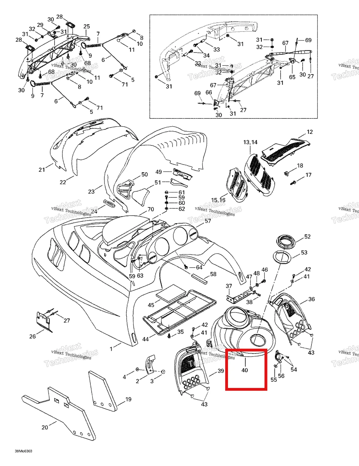 Деталь 517302728 на схеме узла 2003 Ski-Doo MX Z 500/600/600 HO/700/800 Cab, Console
