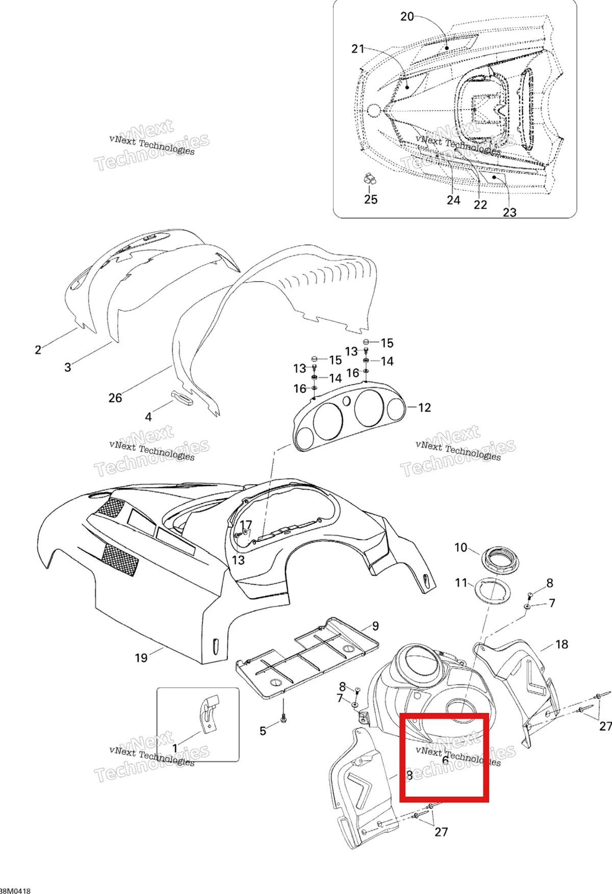 Деталь 517302729 (Деталь Consol) на схеме узла 2004 Ski-Doo Expedition 4-TEC Cab And Console