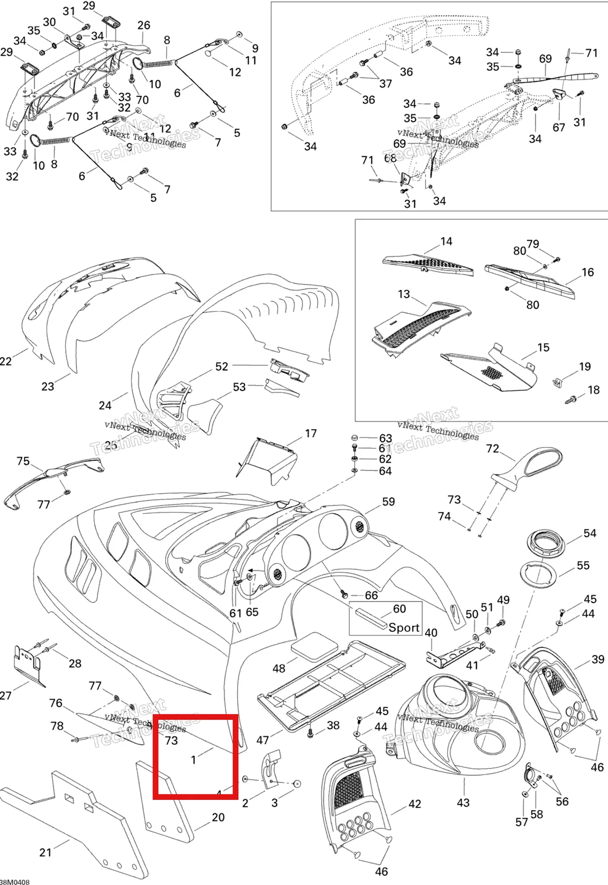 Деталь 517302740 на схеме узла 2004 Ski-Doo Legend 600 HO SDI Hood