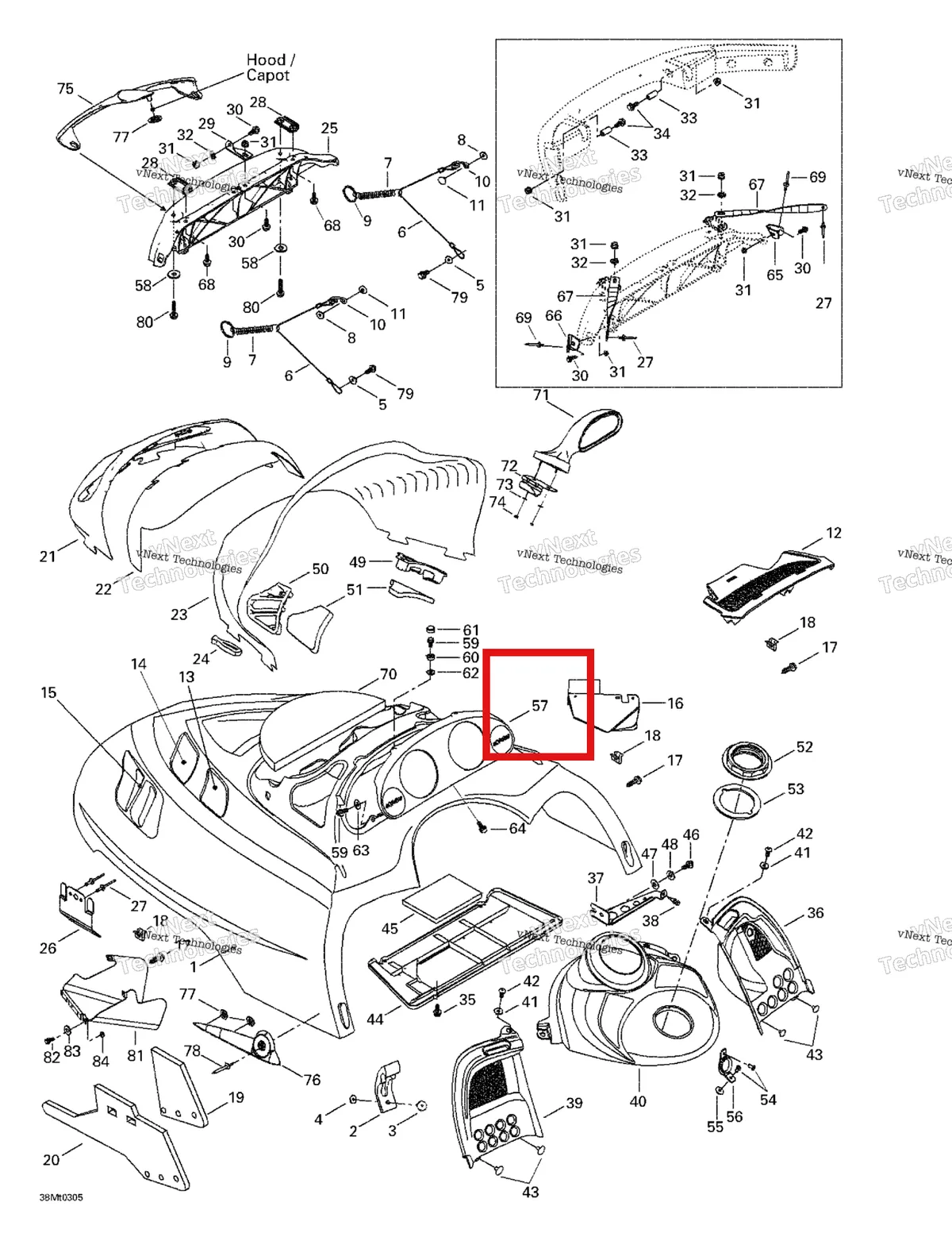 Деталь 517302761 на схеме узла 2003 Ski-Doo Grand Touring SE 800 SDI Cab, Console