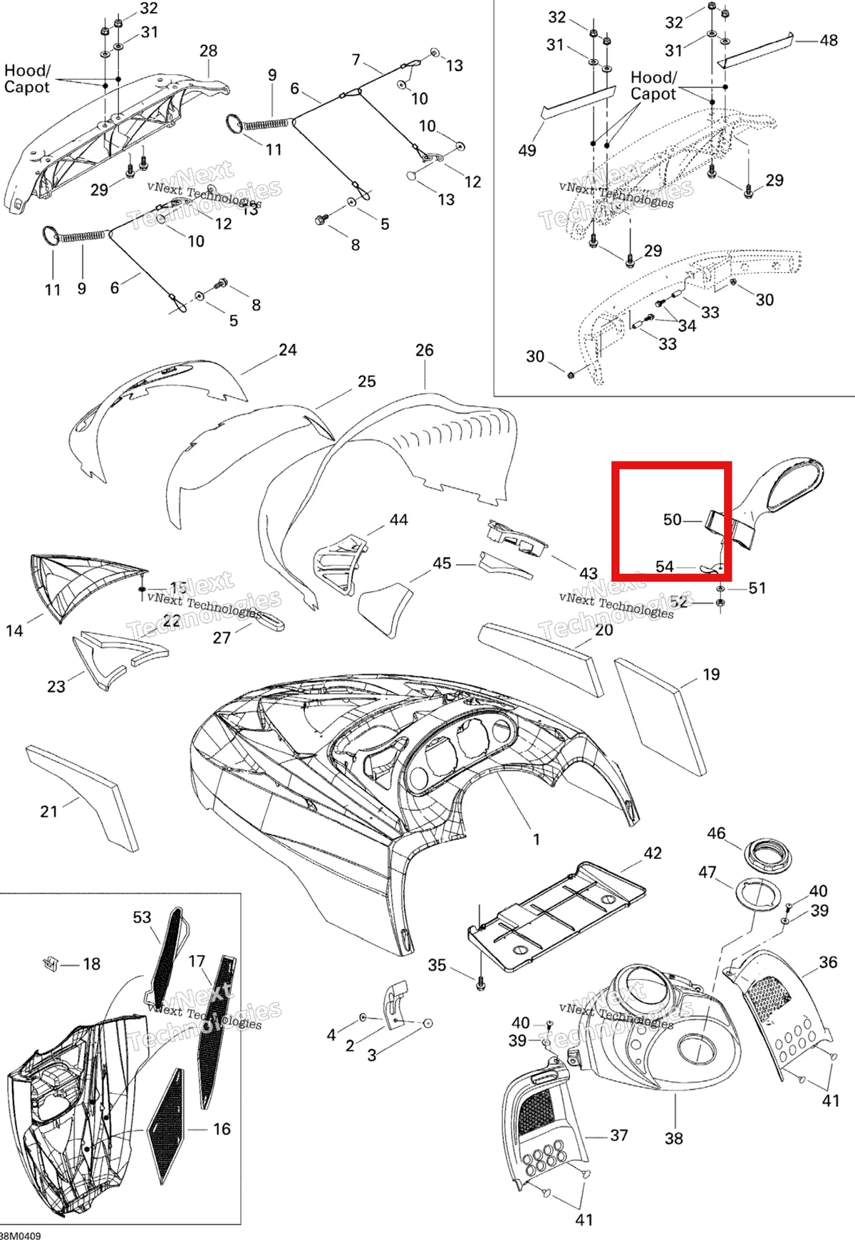 Деталь 517302764 (Деталь R.h. Mirror. Ranger 600) на схеме узла 2005 Ski-Doo Legend V-1000 Cab And Console